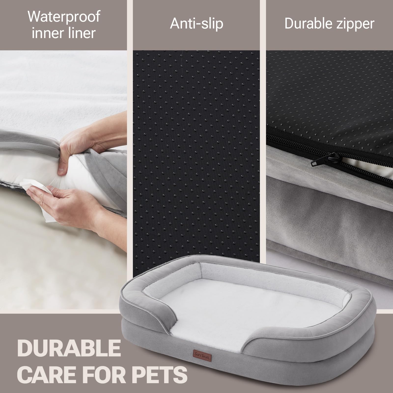Soft Touch Orthopedic Xl Dog Bed For Large Dogs With Faux Fur Top, Waterproof Pet Couch Bed With Removable Washable Cover And Su