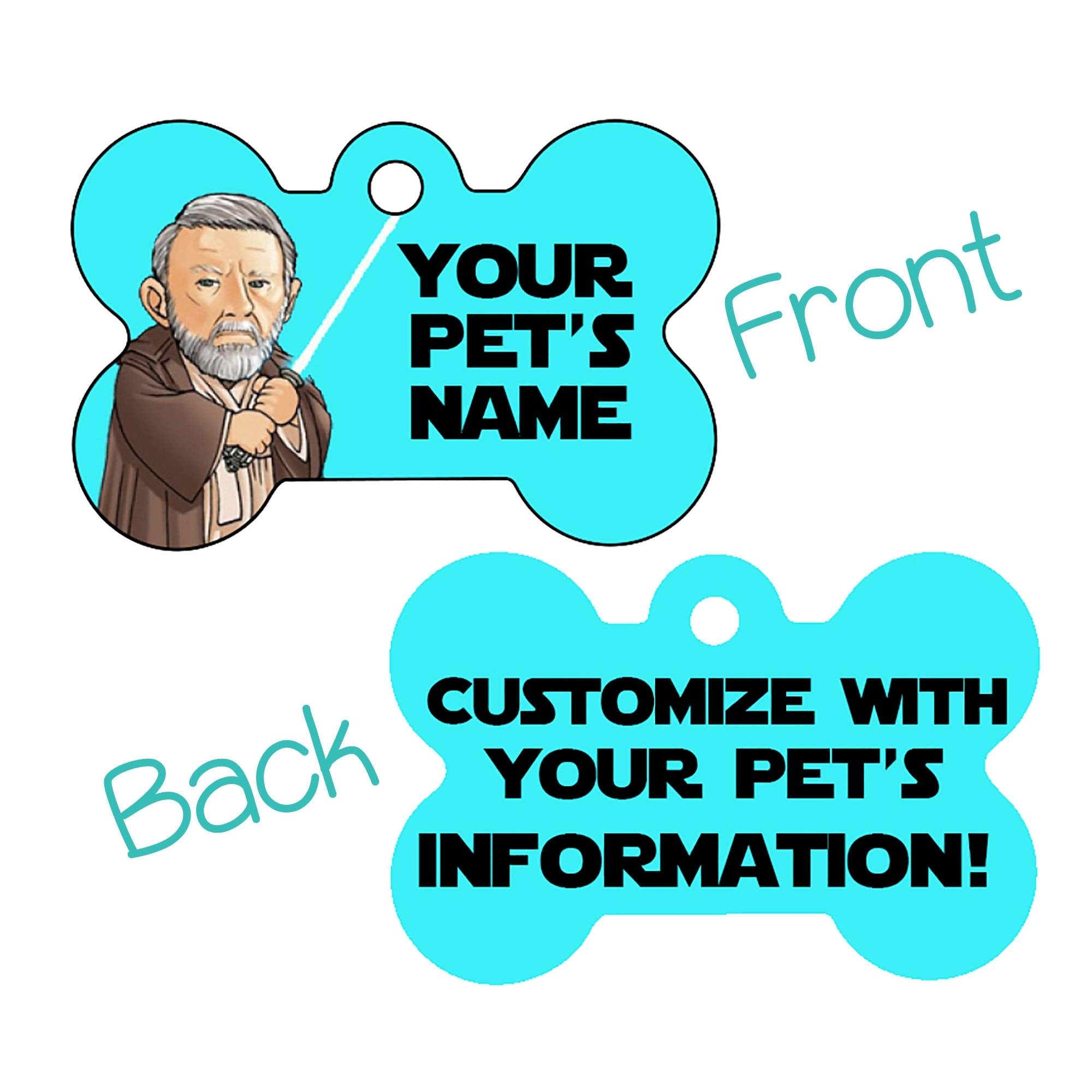 Udesignusa Double Sided Personalized Pet Id Tags For Dogs & Cats (Obi-Wan Kenobi, Bone Shaped, Multi-Colored)