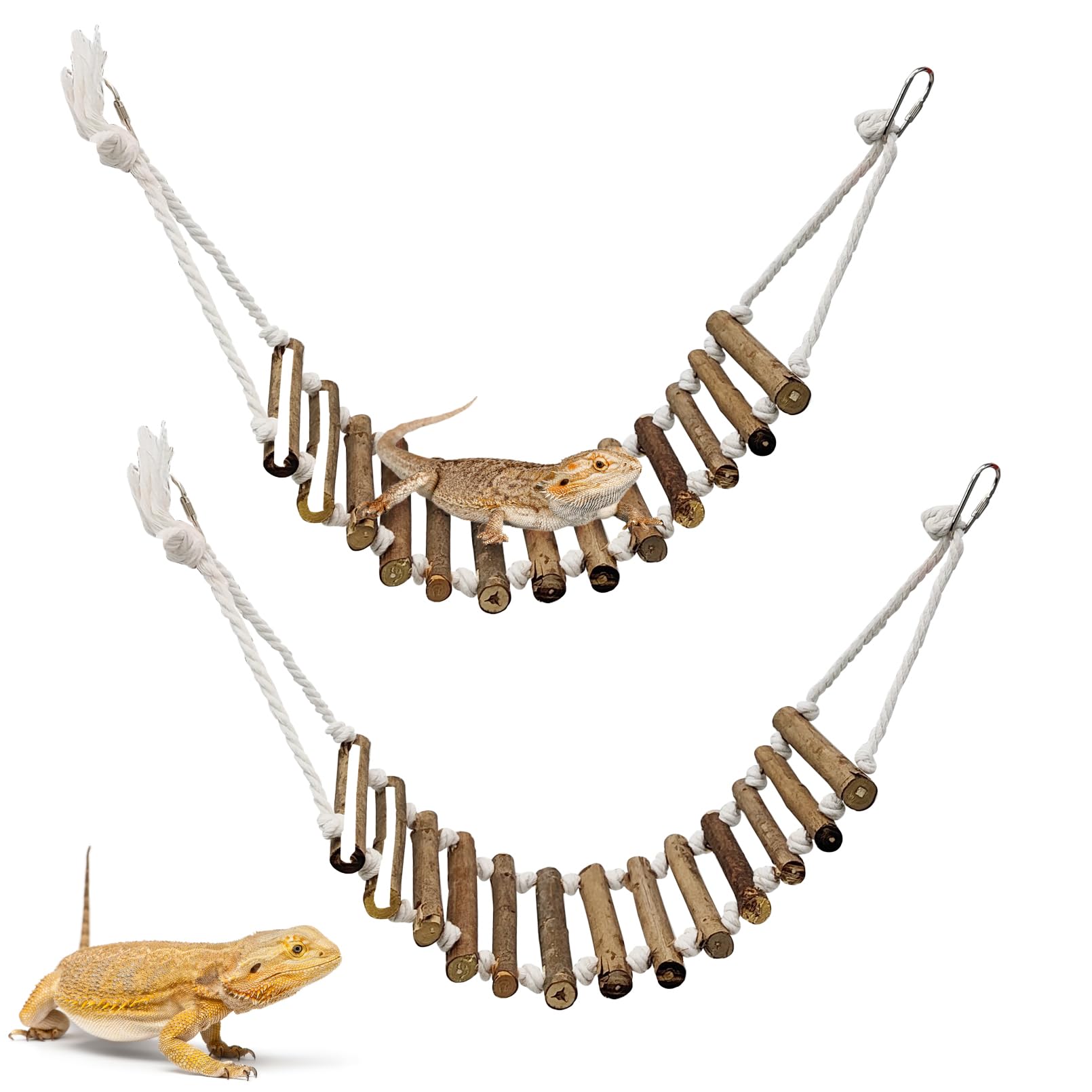 VCEPJH Reptile Bridge for Terrarium 2 Pack Wooden Bearded Dragon Climbing Ladder Hanging Flexible Swing Tank Deor Accessories fo