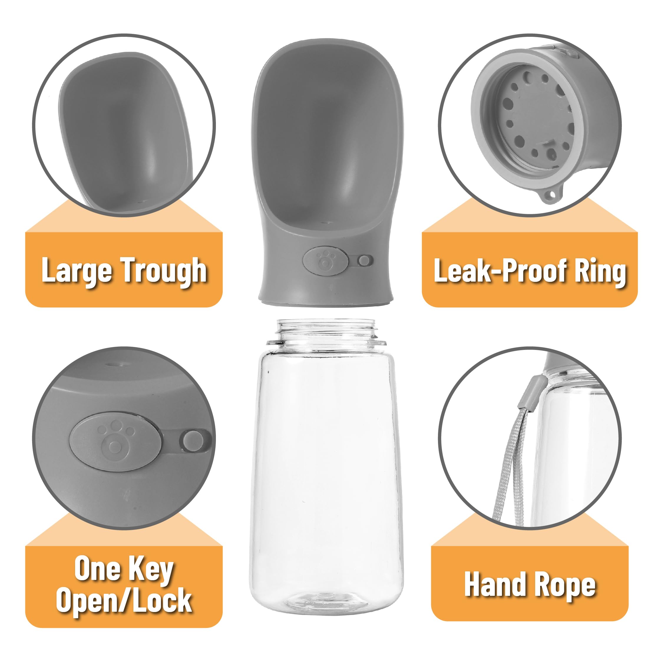 Mr. Pen- Dog Water Bottle, 19 oz, Large, Grey, Portable Dog Water Bottle Dispenser, Dog Travel Water Bottle, Travel Dog Water Bo
