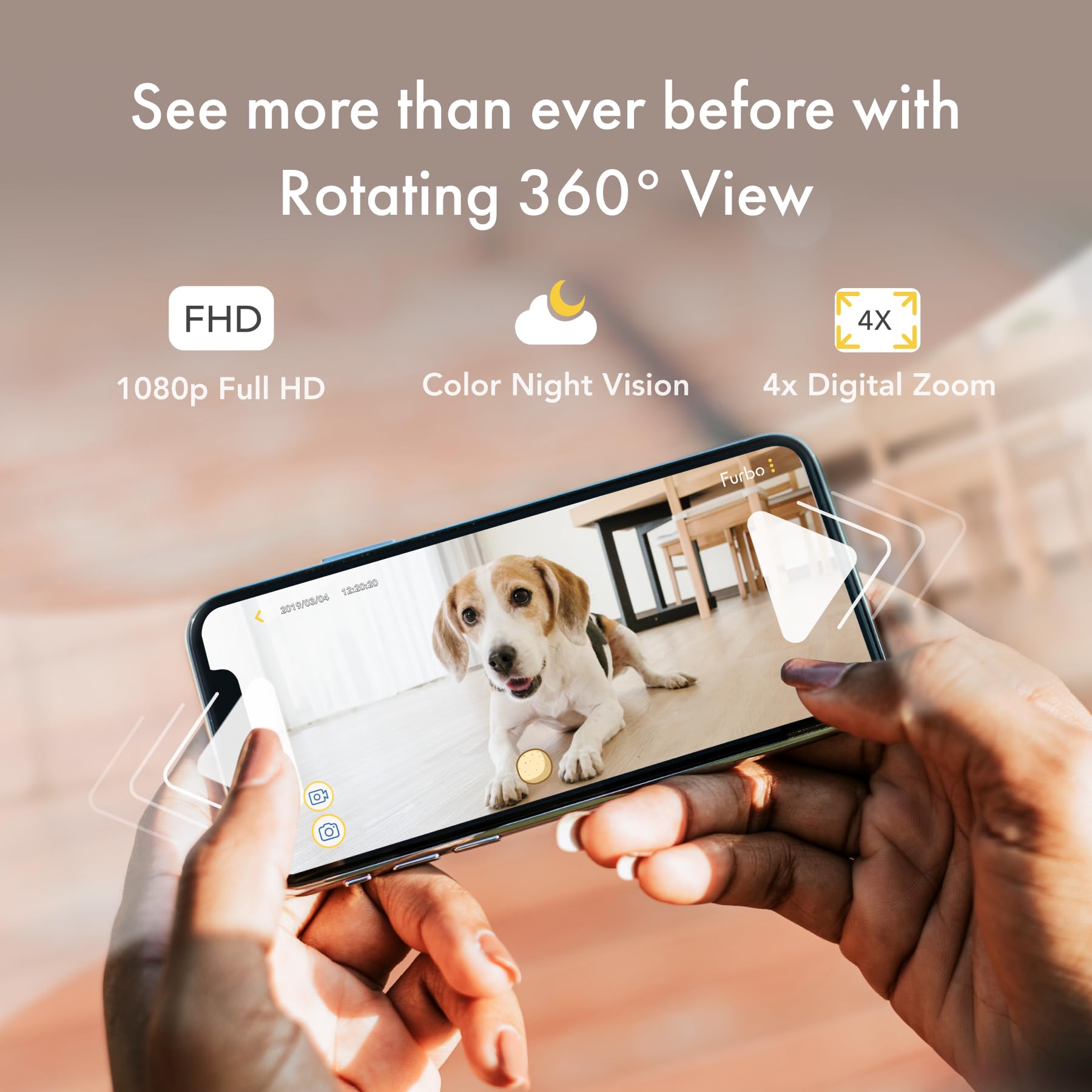 Furbo 360 Dog Camera: Home Security Camera with Barking Alerts, Rotating Pet Treat Camera with Phone App, Smart Home Indoor Pupp