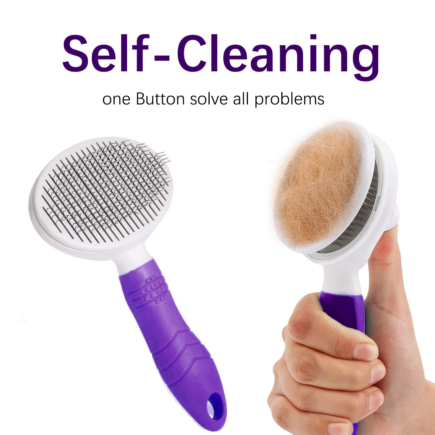itPlus Cat Grooming Brush, Self-Cleaning Slicker for Dogs & Cats, Purple, Rubber, Model ZI-001-BRUSH-Purple