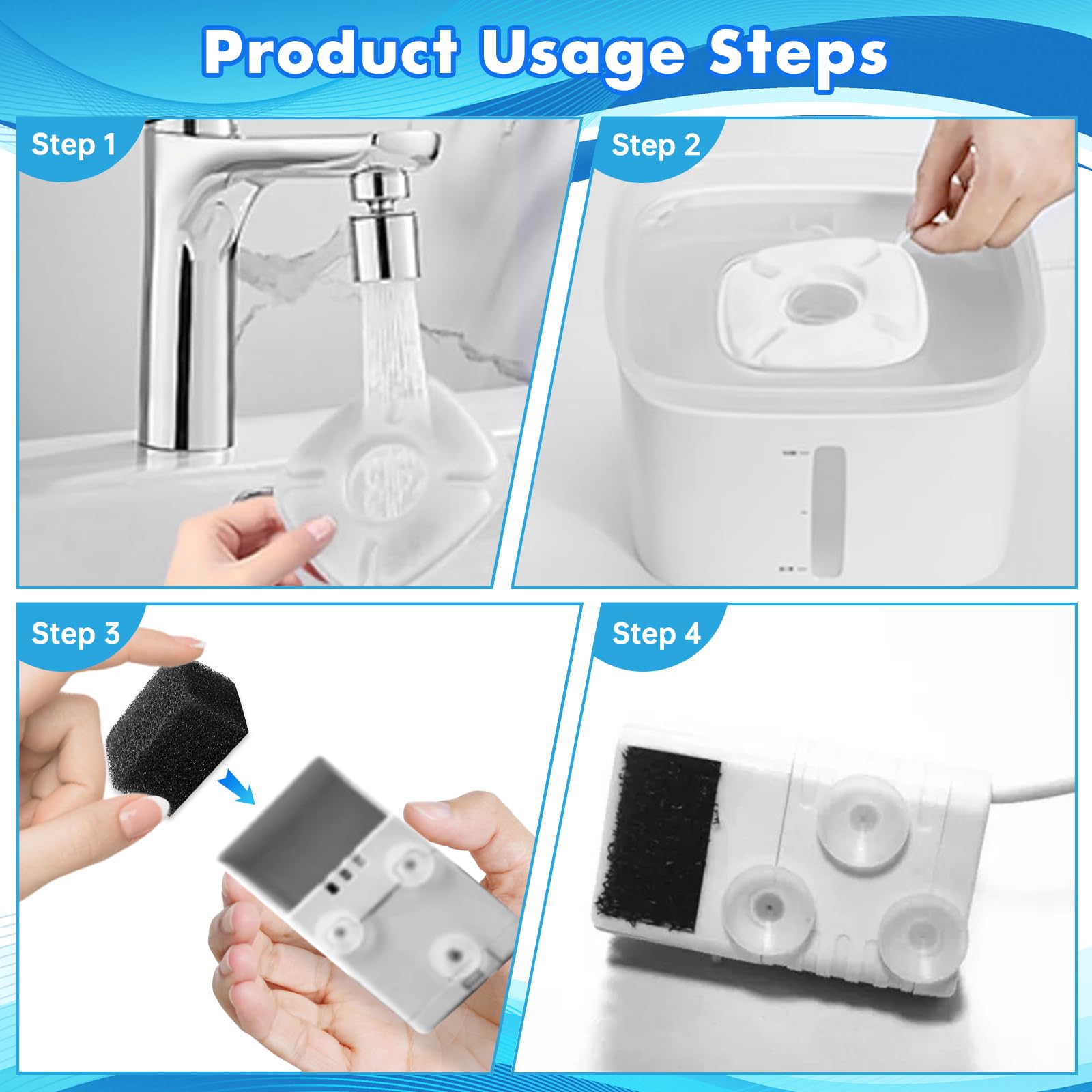 40 Pcs Cat Water Fountain Replacement Filters, 20 Pack Filters 20 Pack Pre- Sponges Fit For 67Oz, 95Oz, 135Oz Automatic Pet Foun