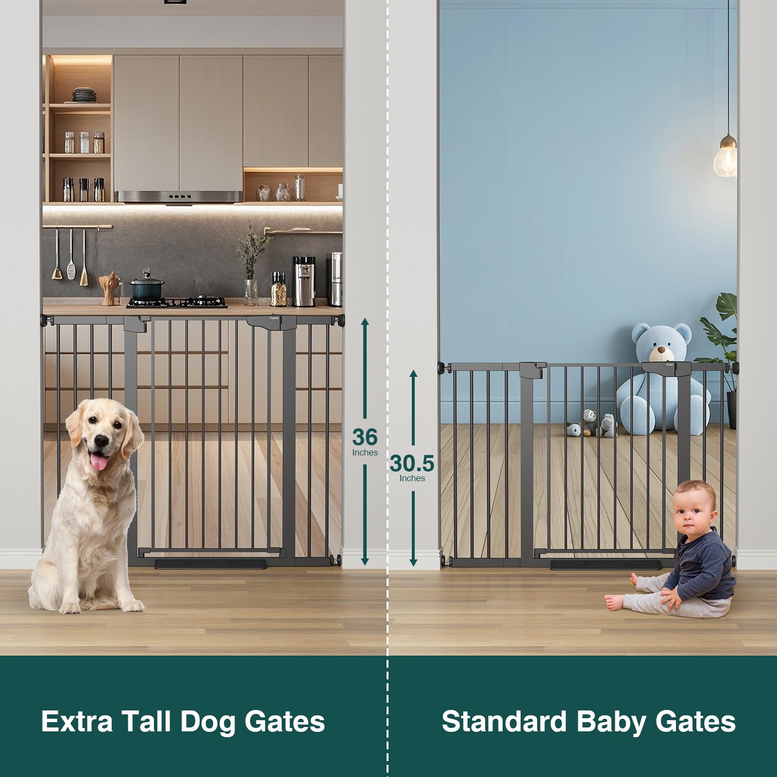 Cumbor 36' Extra Tall Baby Gate For Stairs, 29.7-48' Wide Dog Gates For Doorways, Auto Close Safety Gate For Babies And Pets, Easy Install, Pressure Mounted, Fits Doorways, Stairs, Entryways, Black