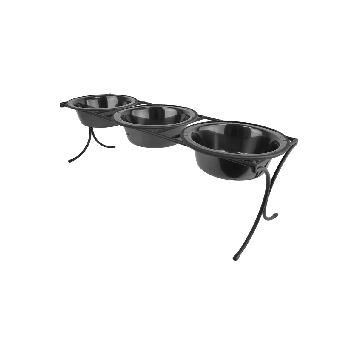 Platinum Pets 2 Cup Bistro Triple Raised Feeder With Stainless Steel Wide Rimmed Bowls, Black Chrome