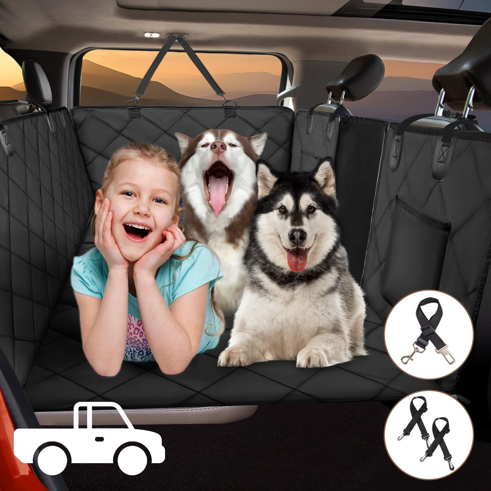 Rouwinne Back Seat Extender For Dogs Truck-Large Space, Dog Seat Cover Back Seat Hard Bottom Holds 400Lbs, Sturdy Pet Seat Covers, Waterproof Backseat Dog Hammock For Trucks