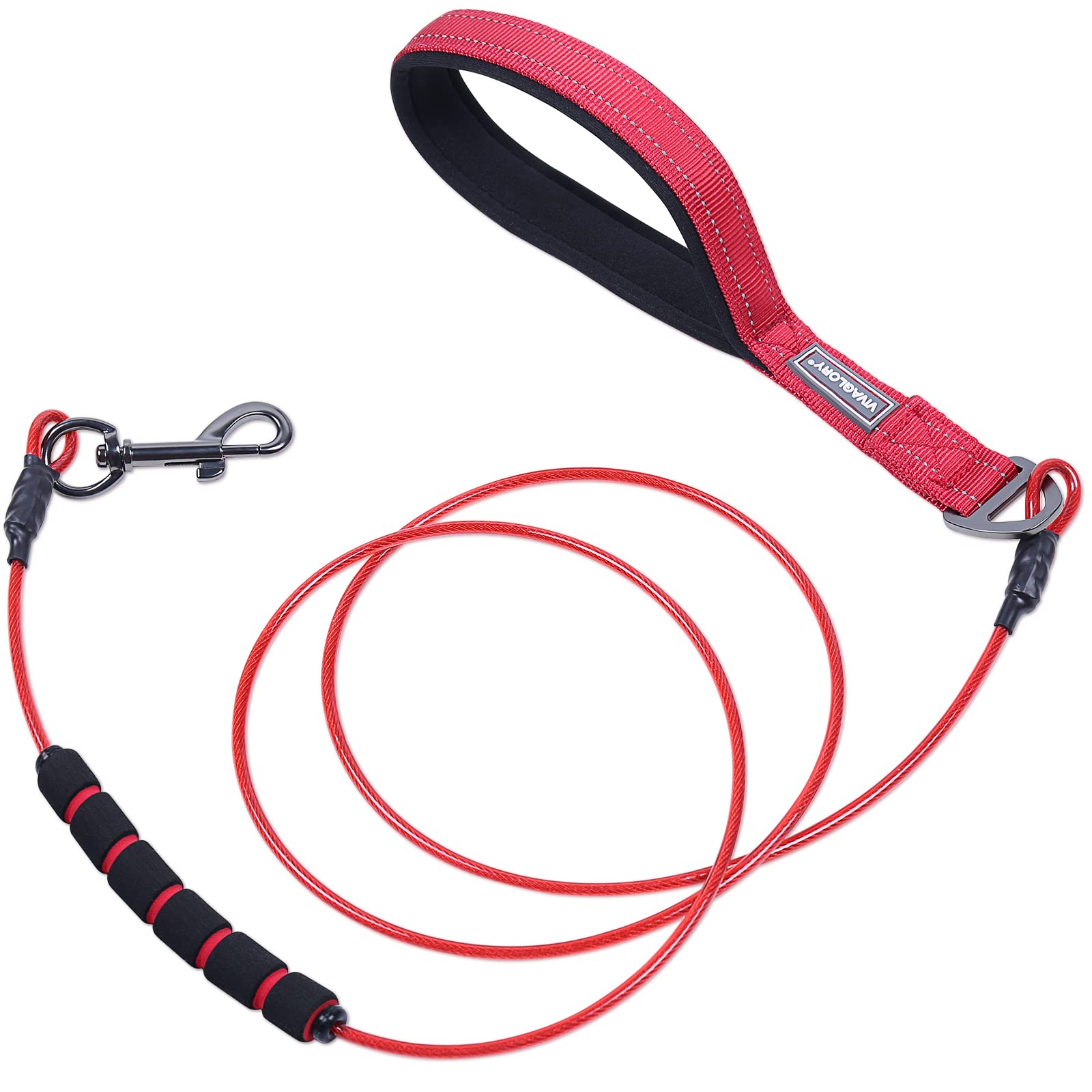 6Ft Chew Proof Dog Leash With Soft Foam And Reflective Padded Handle, Waterproof Vinyl Coated Steel Cable Chew-Resistant Metal Lead For Small Large Dogs, Red