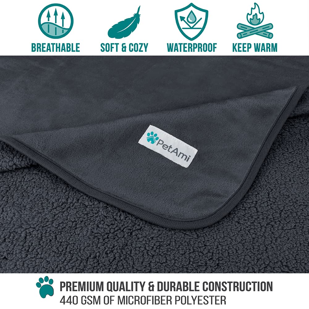 Petami Waterproof Dog Blanket For Extra Large Dogs, Pee Proof Pet Blanket For Bed Couch, Reversible Water Proof Blanket For Puppy Indoor Cat, Soft Dog Crate Cover Washable, Queen 90X90 Gray