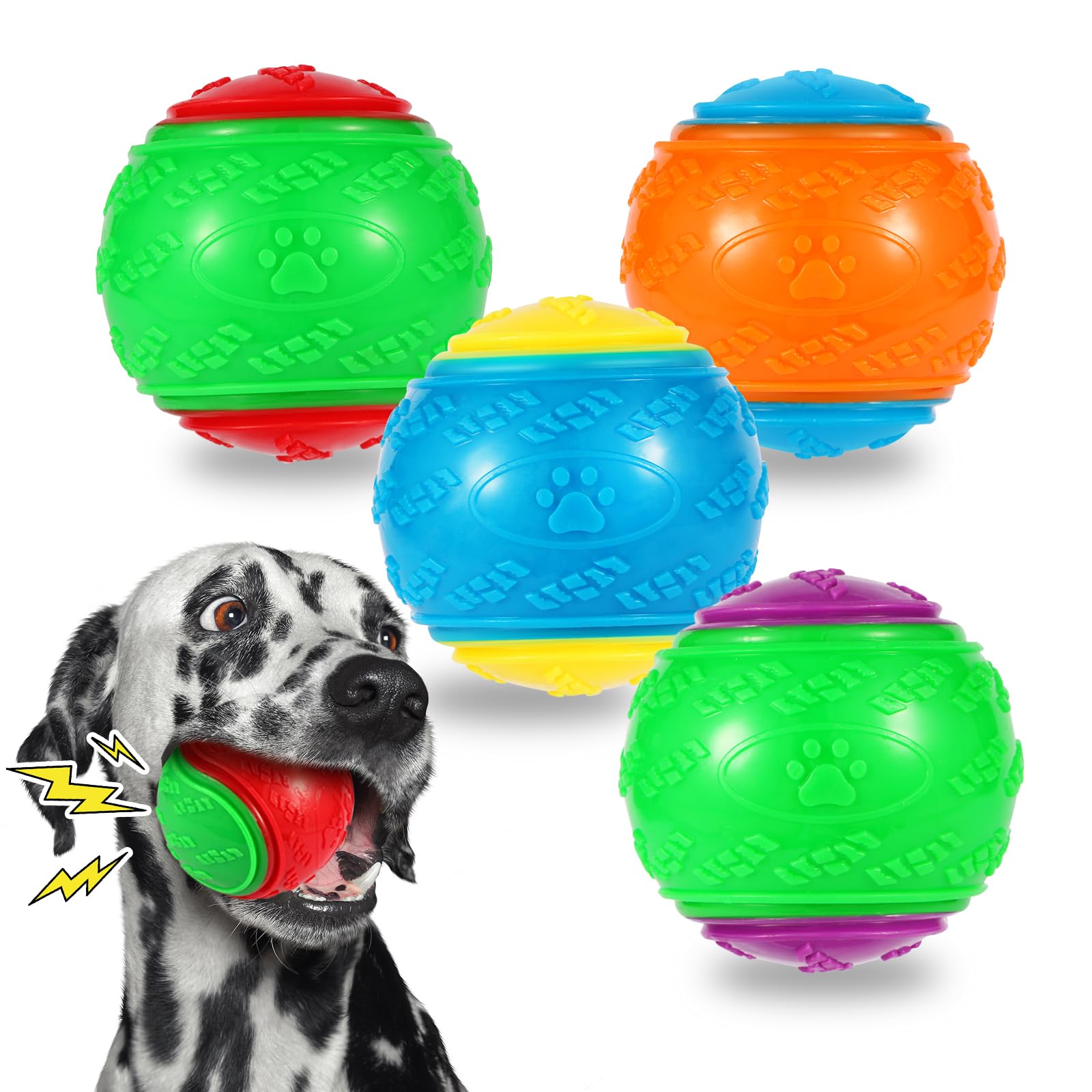 Vatrepeo 4 Packs Large Dog Balls, 4.5 Inch Squeaky Dog Balls, High Bouncy Dog Ball For Interactive Playing, Dog Toys Balls For T