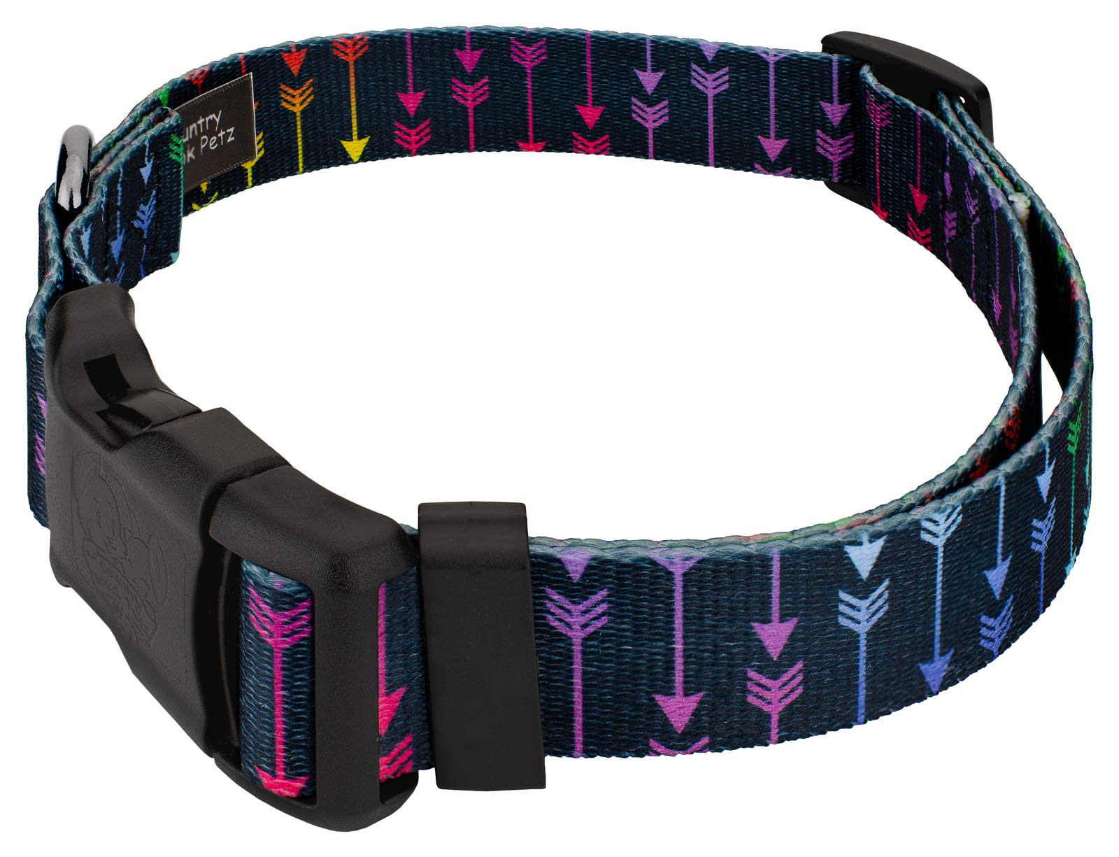 Country Brook Petz - Gunmetal Deluxe Colorful Arrows Dog Collar - Made in The U.S.A. - Chevron and Arrows Collection Featuring L