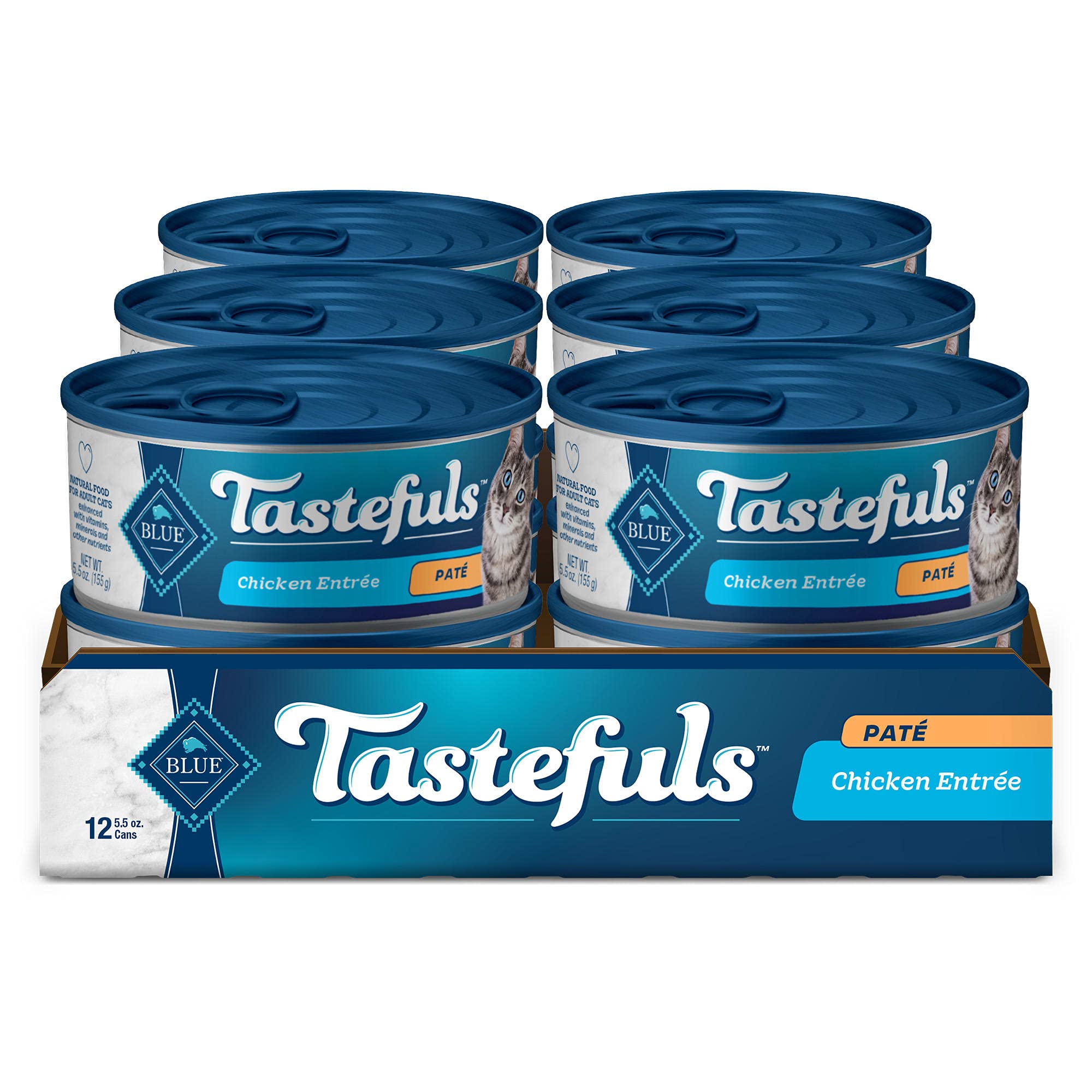 Blue Buffalo Tastefuls Flaked Chicken Pate Natural Wet Food for Adult Cats, 5.5 oz., Case of 12