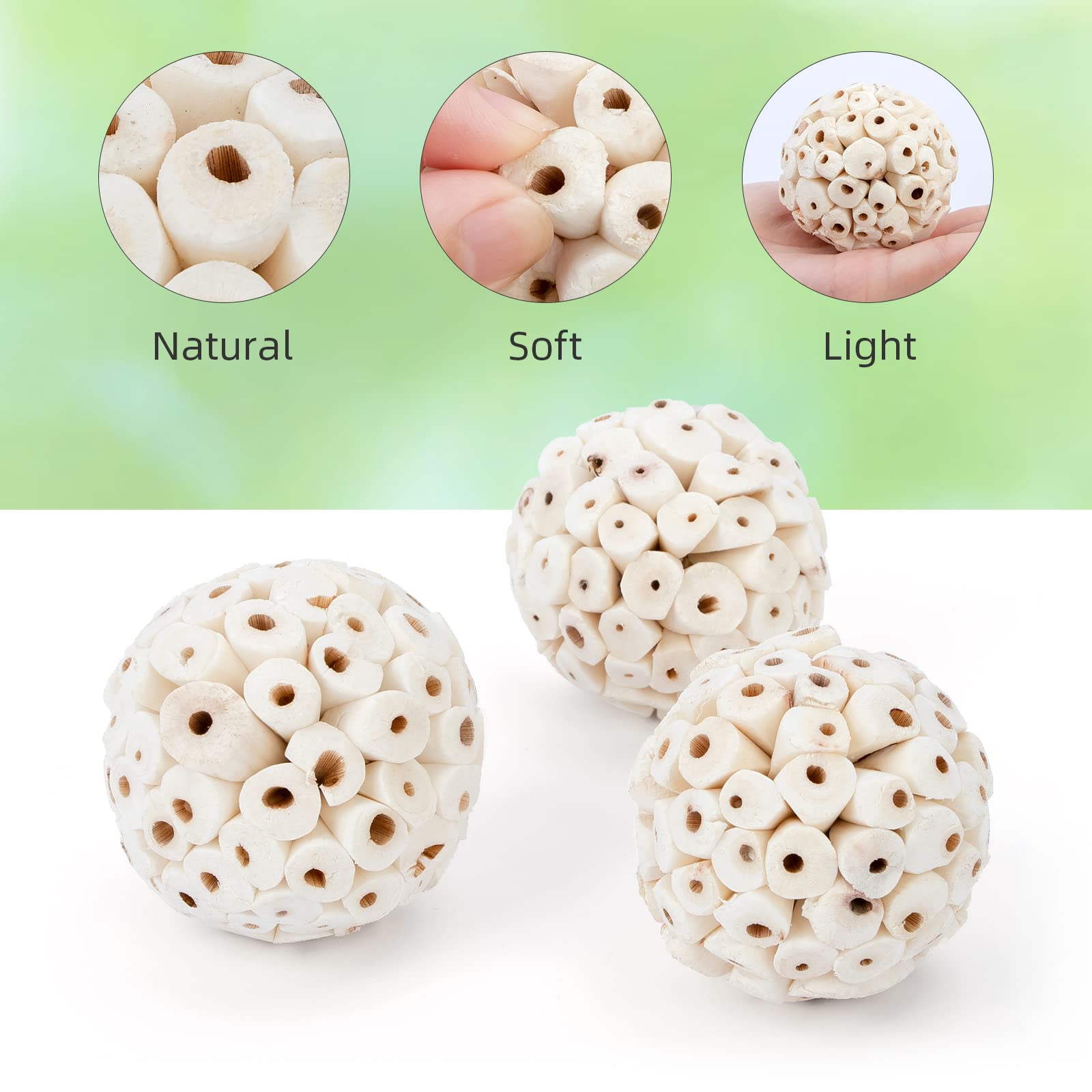 Andwe Bird Toy Sola Ball - Natural Soft Chew Shredding & Foraging Toy For Cockatiel Conure Quaker Parrot Budgie Parakeet Rabbit