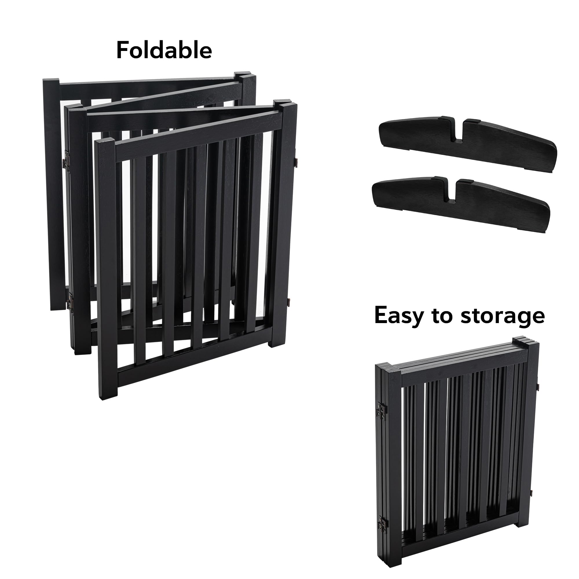 LZRS Freestanding Extra Wide Dog Gate 30 inch Tall - 4 Panels Solid Wooden Pet Gate for Doorways, Stairs, Hallways,Kitchens& Lon