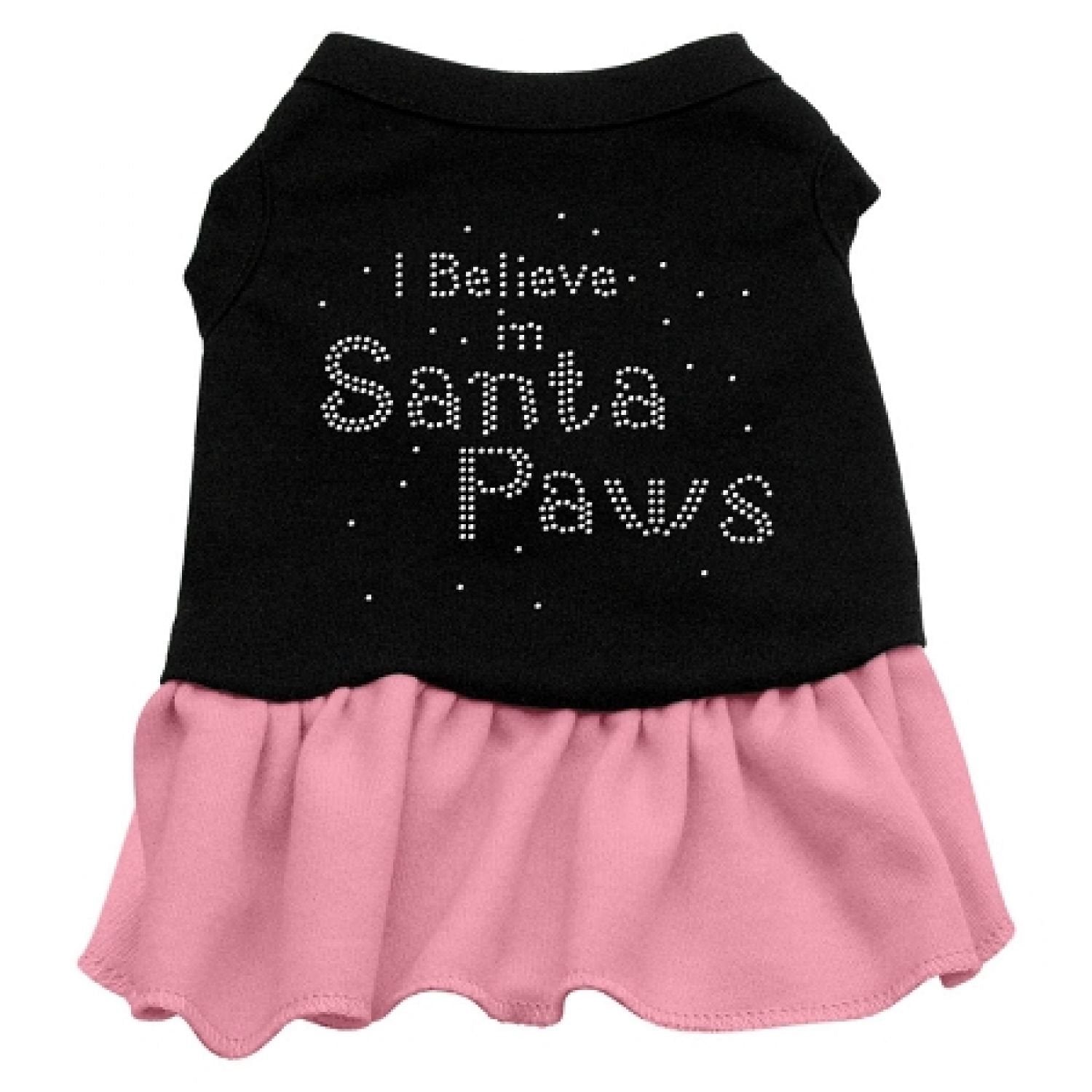 Christmas Pet Dog & Cat Dress Rhinestone, I Believe in Santa Paws Black W/Light Pink 3XL (25-35 lbs.)