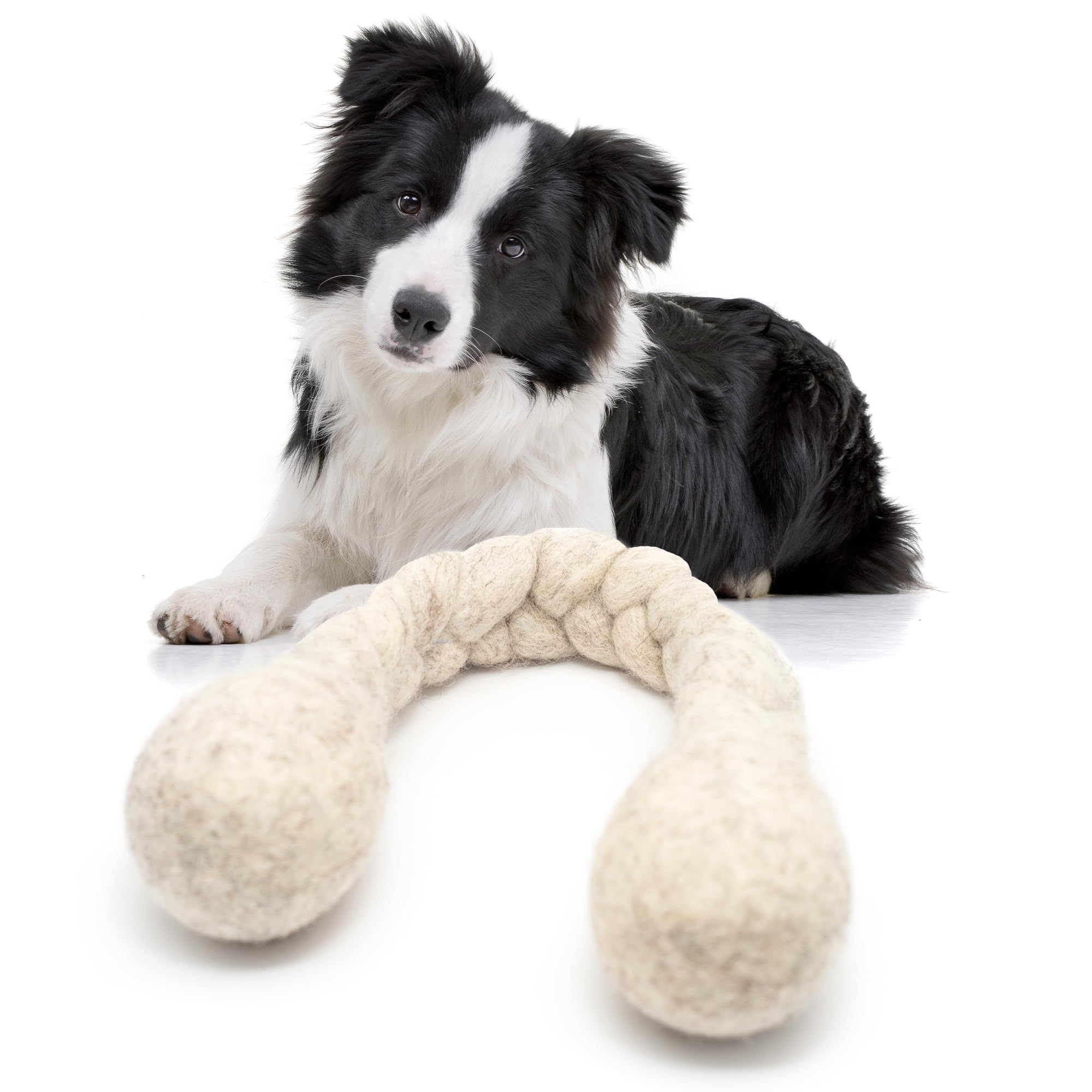 Glaciart One 15-Inch Dog Wool Rope Toy - Durable Chew Toys for Small and Medium Breeds - Natural, Plastic-Free, Non-Allergic - L