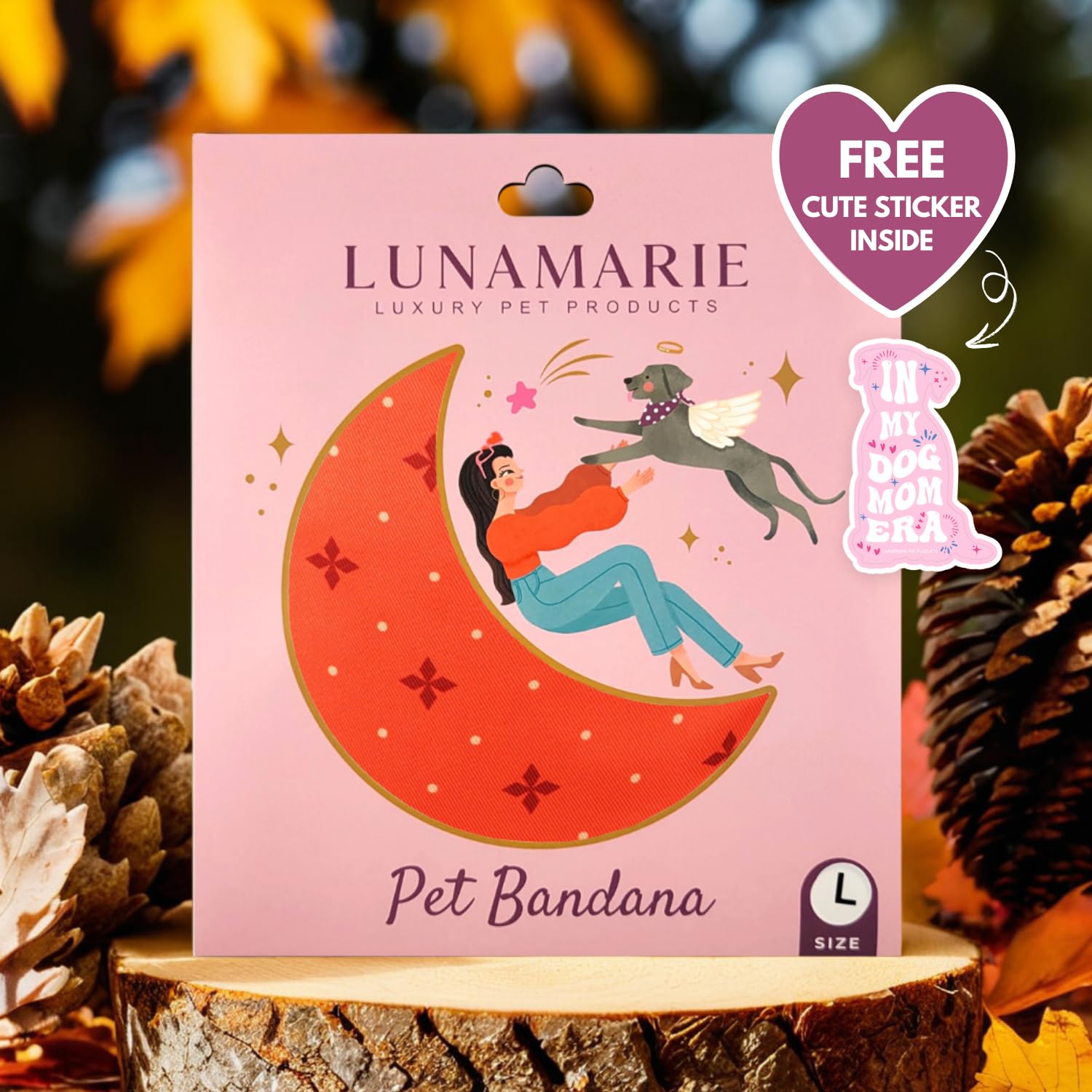 Lunamarie - Luxury Pet Birthday Bandanas -Premium & Silky Poly Fabric | 100% Handmade | Custom Shape Dual Layered (Ember, Small)