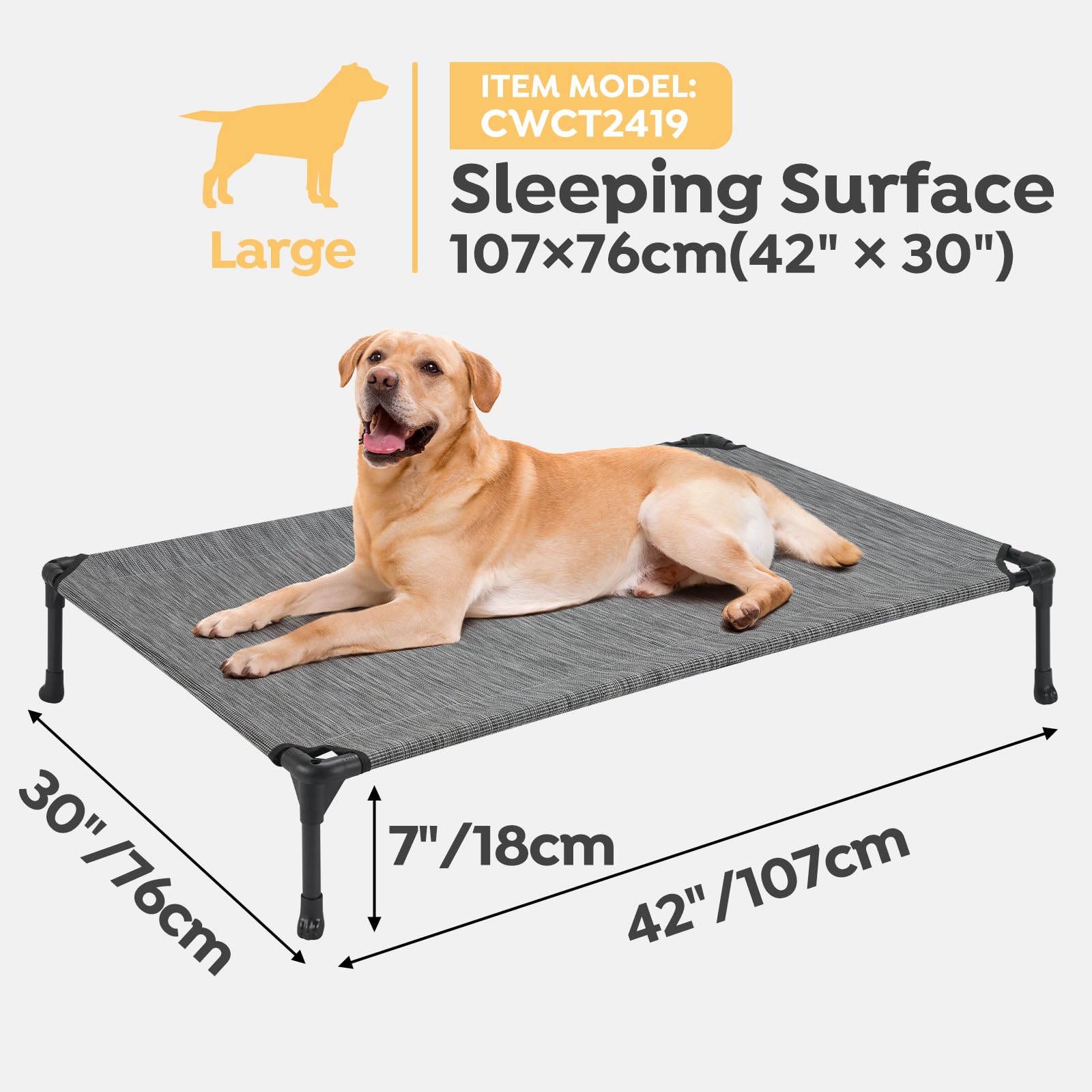 Veehoo 2 Pack Raised Dog Bed, Cooling Elevated Dog Bed, Portable Pet Cot With Washable & Breathable Mesh, No-Slip Feet, Durable Dog Cots Beds For Large Dogs, 42' X 30', Black Silver, Cwc1803-L
