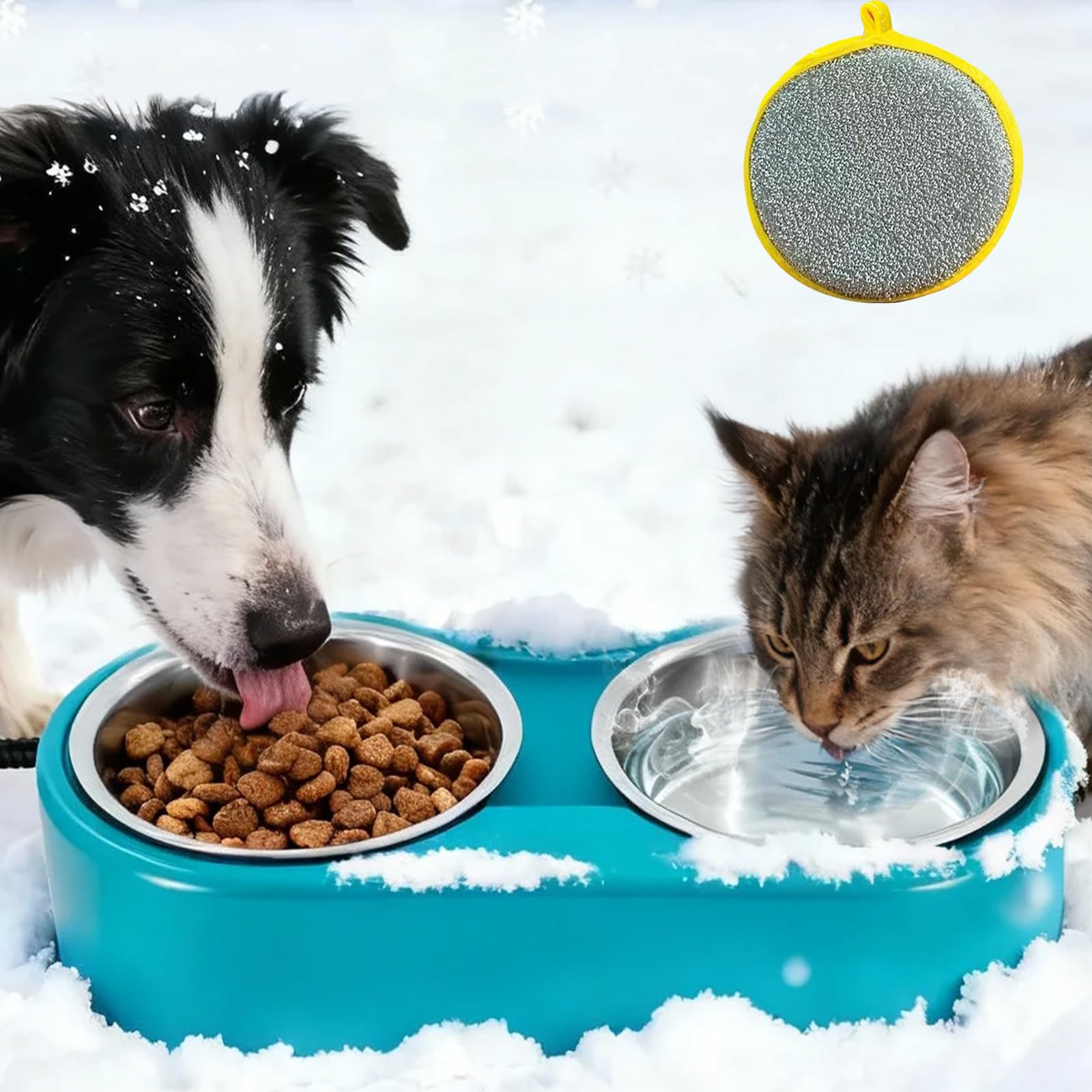 Heated Cat Food & Water Bowls for Outside Pets, 2 Stainless Steel Heated Cat Bowl 24 OZ Each, Waterproof Heated Pet Bowl for Out