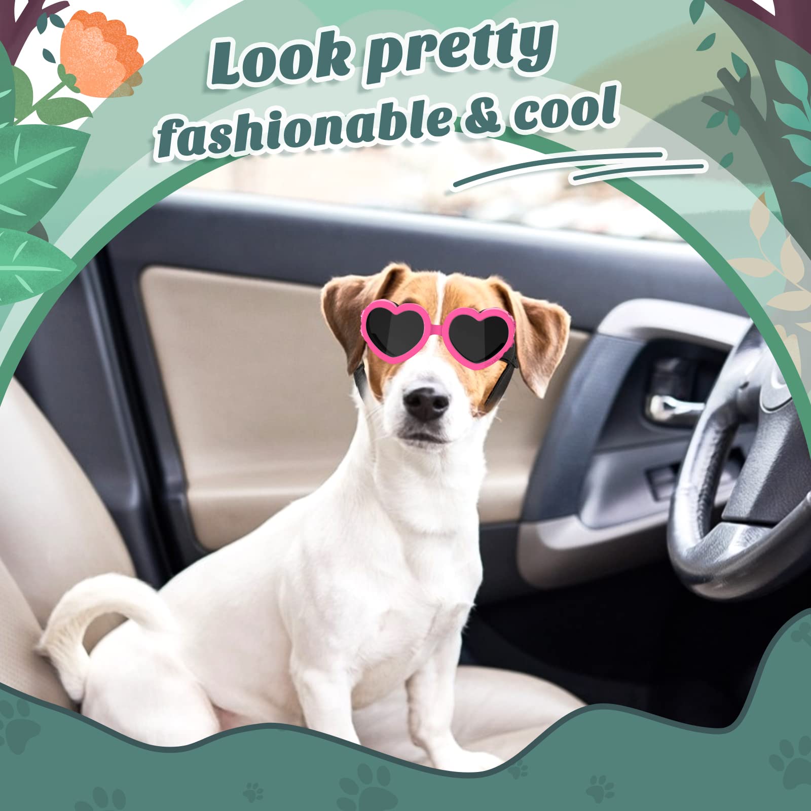 Lewondr Small Dog Sunglasses Uv Protection Goggles Eye Wear Protection With Adjustable Strap Doggy Heart Shape Anti-Fog Sunglasses For Pet Dogs Sun Glasses Doggie Windproof Glasses, Pink