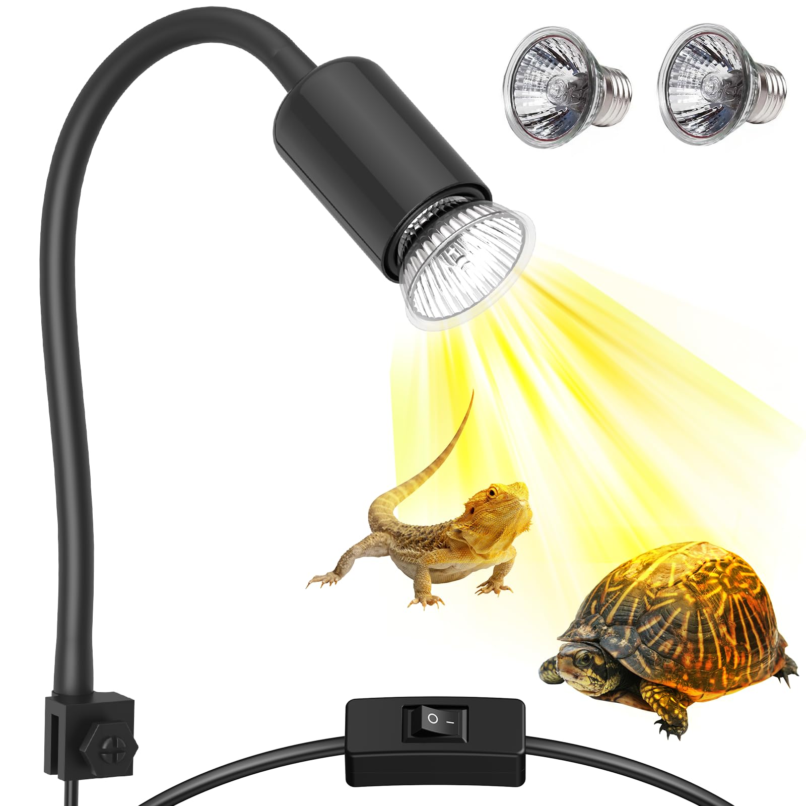 Moonorange Reptile Heat Lamp, 360 Rotatable Uva/Uvb Light Lamp With 2 Pack Basking Bulbs (25W + 35W), Suitable For Bearded Drago