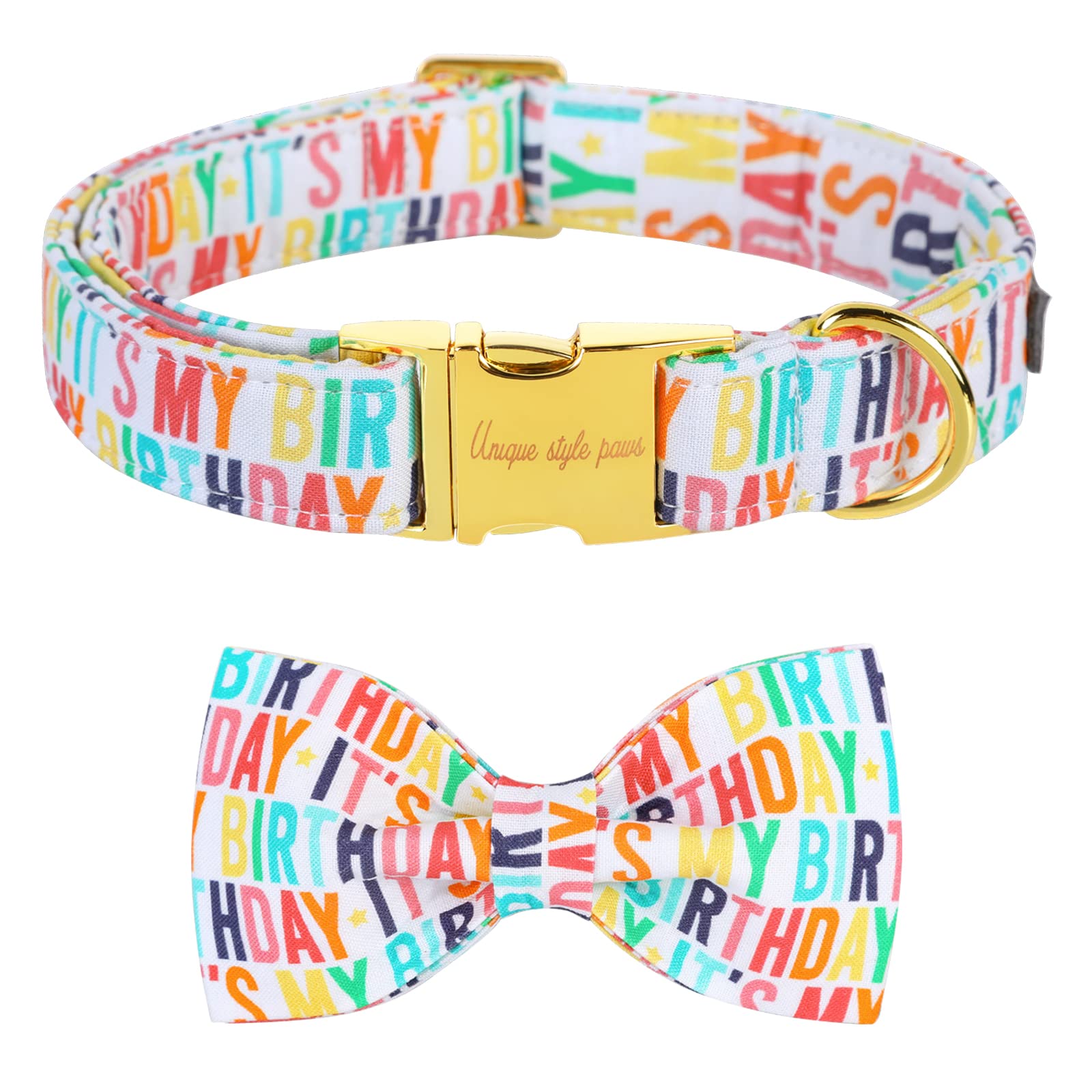 Unqiue Style Paws Birthday Dog Collar, Soft And Cute Dog Bow Tie, Durable Pet Collar With Bow Adjustable Bow Dog Collar For X-Large Dogs