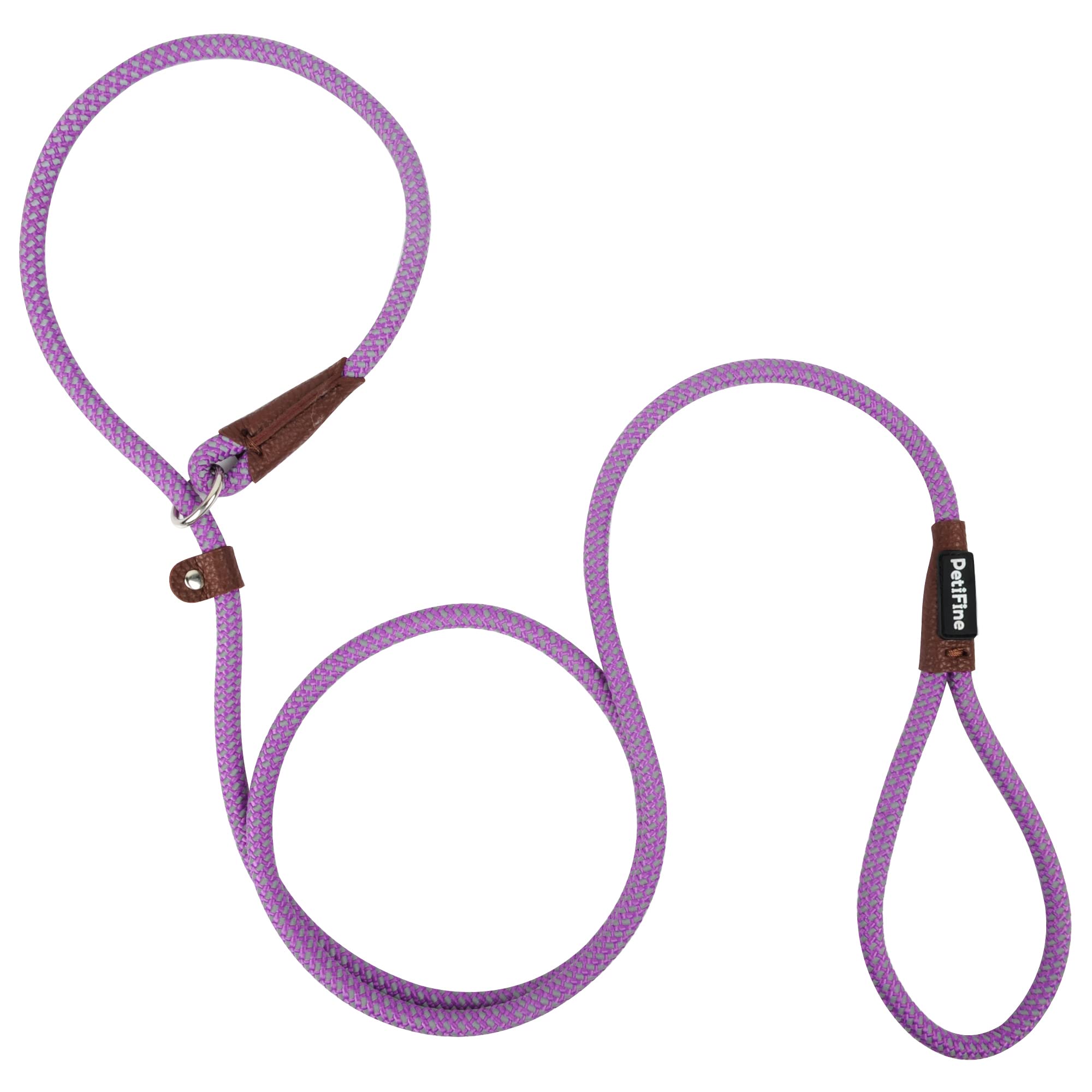 Petifine 6 Ft Slip Lead Dog Leash, Full Reflective Dog Training Leash, Heavy Duty Adjustable Pet Nylon Slip Rope Lead For Small Medium Large Dogs (3/8' -6 Ft, Purple)