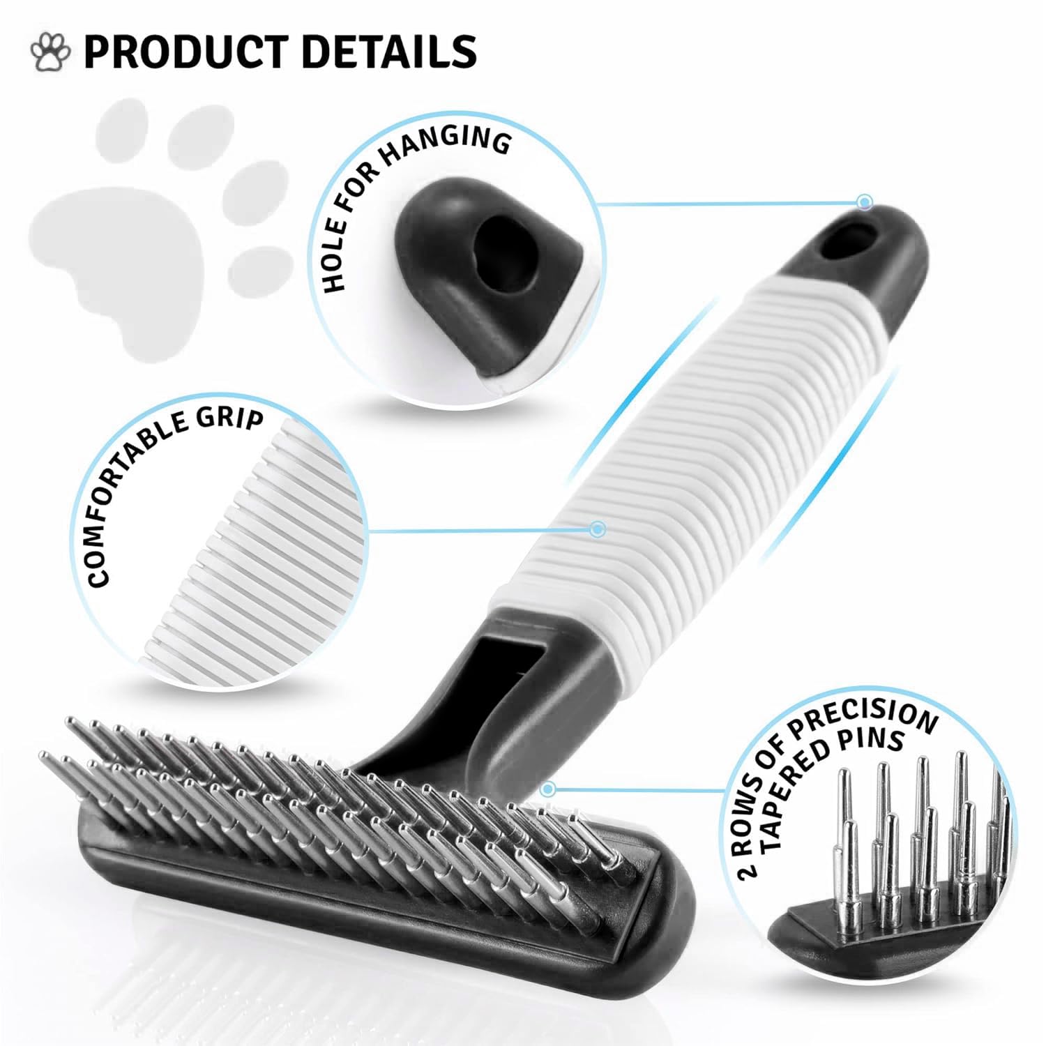 POODLIE Poodle Pet Dog Grooming Rake | Dematting Tool with Stainless Steel Shedding Comb for Pets | 2 Rows of Pins Gently Remove
