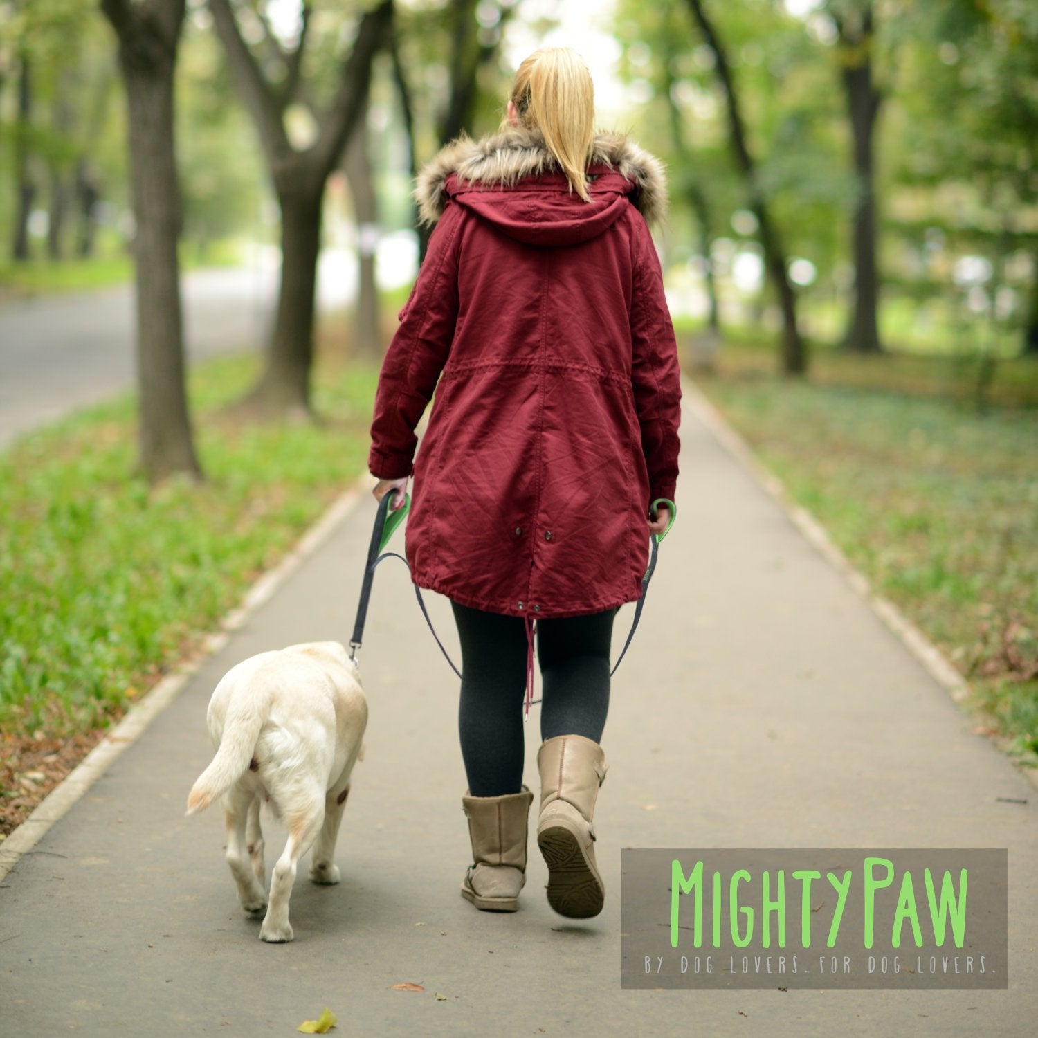 Mighty Paw Dual Handle Dog Leash - Reflective Lead With Two Handles - Dual Dog Leash Long - 2 Handle Dog Lead - Dog Leash With Traffic Loop Dog Leash 6 Foot (Grey/Green)