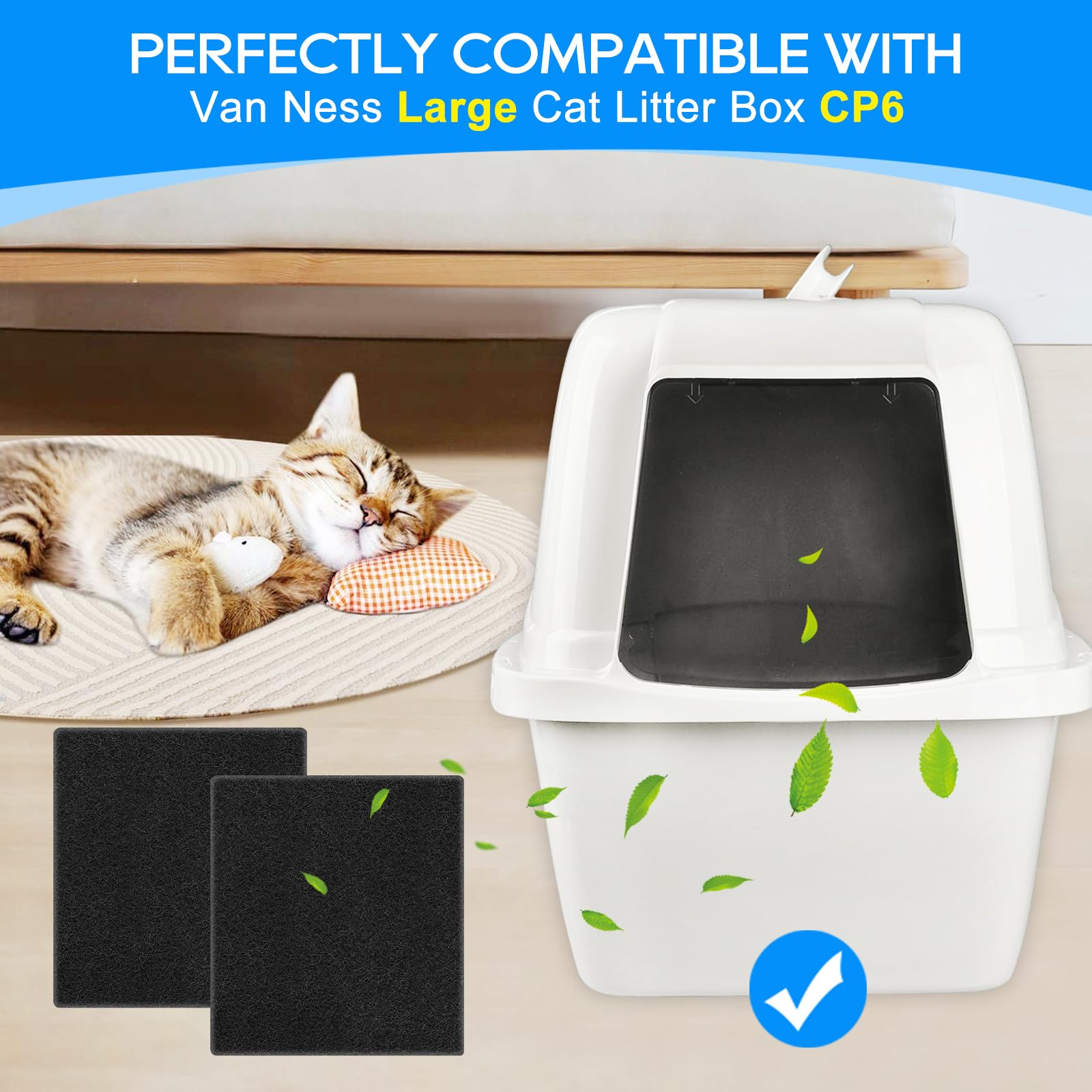 Cunina Litter Box Filter Compatible With Van Ness Large Cat Litter Box Cp6, Charcoal Filters Replacement For Hooded Cat Litter B