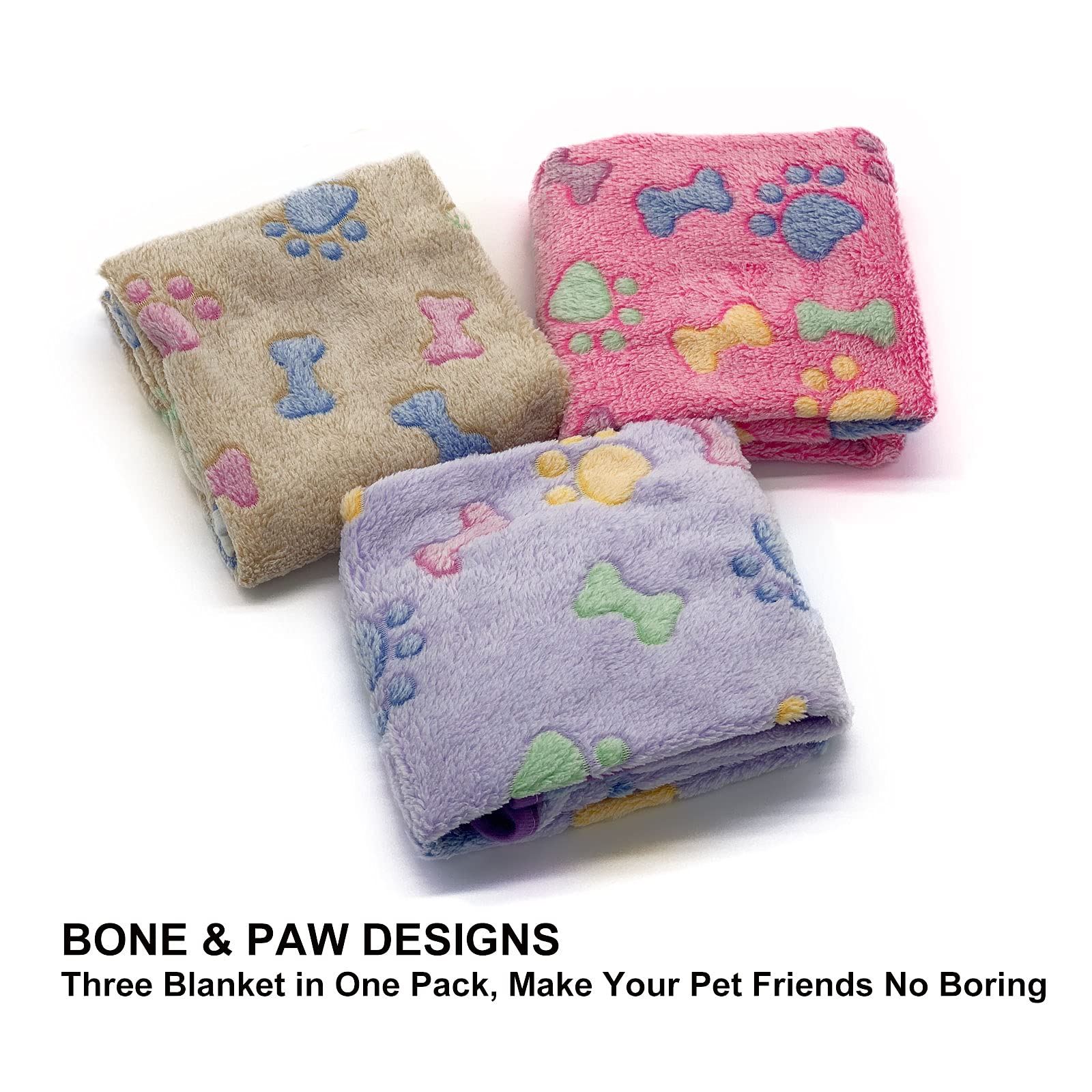 1 Pack 3 Puppy Blankets Super Soft Warm Sleep Mat Bone Print Cute Blanket Fluffy Premium Fleece Pet Blanket Flannel Throw Dog Blankets For Small Dogs Puppy Cat,Small(23'X15')