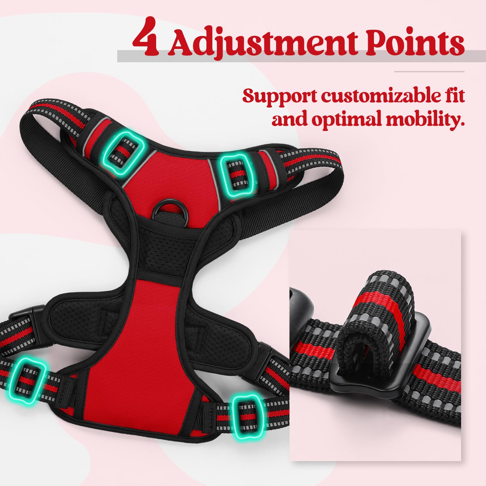 Rabbitgoo Dog Harness, No-Pull Pet Harness With 2 Leash Clips, Adjustable Soft Padded Dog Vest, Reflective No-Choke Pet Oxford V