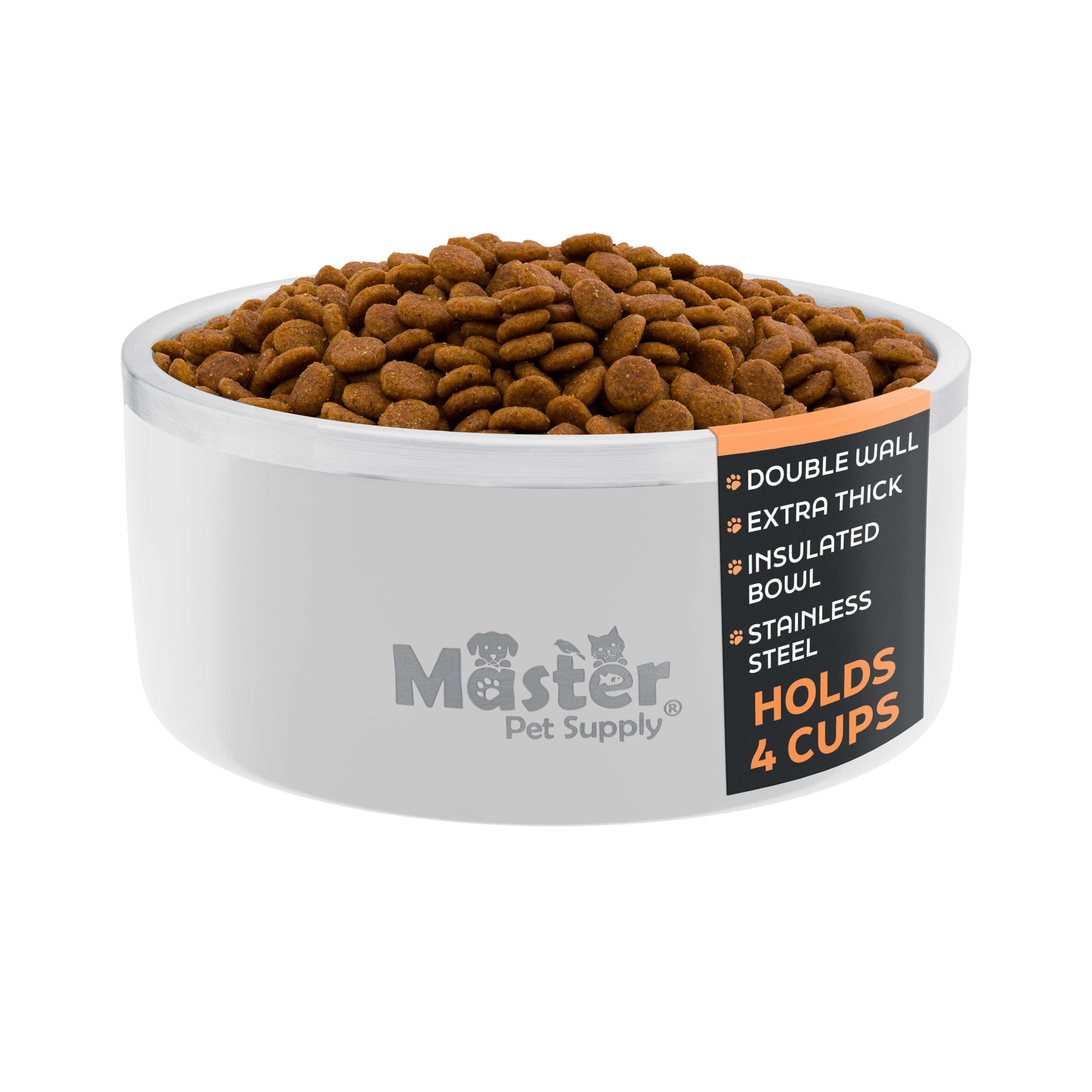 Master Pet Supply Stainless Steel Dog Bowls - 32 oz, Heavy Duty - Bone White, Double Wall Extra-Thick Insulated, Non-Slip Pet Wa