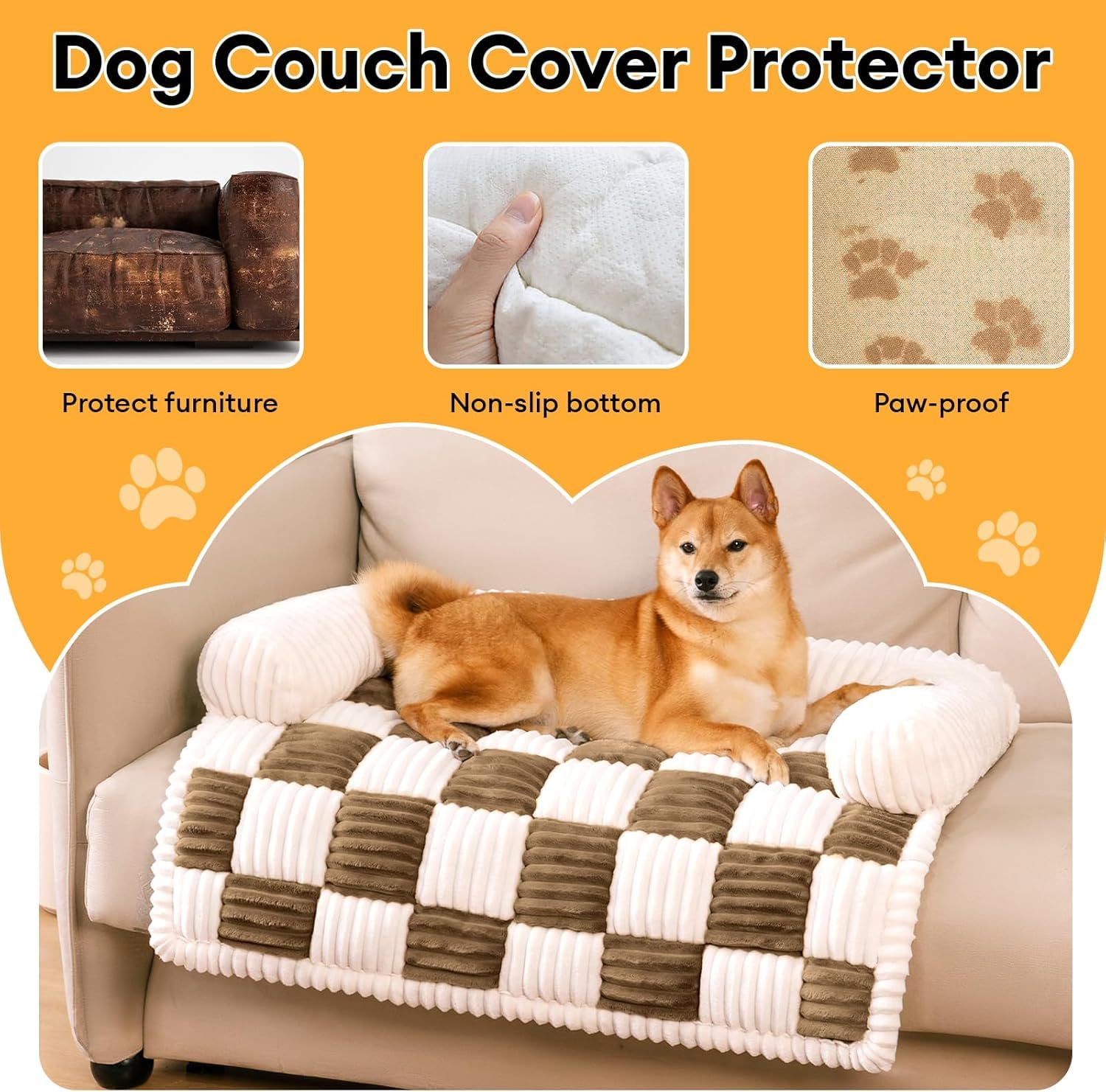 Funny Fuzzy Couch Covers For Dogs, Pet Couch Covers For Sofa Classic Chessboard Cozy Plush Bed Mat Pet Cover For Couch Furniture