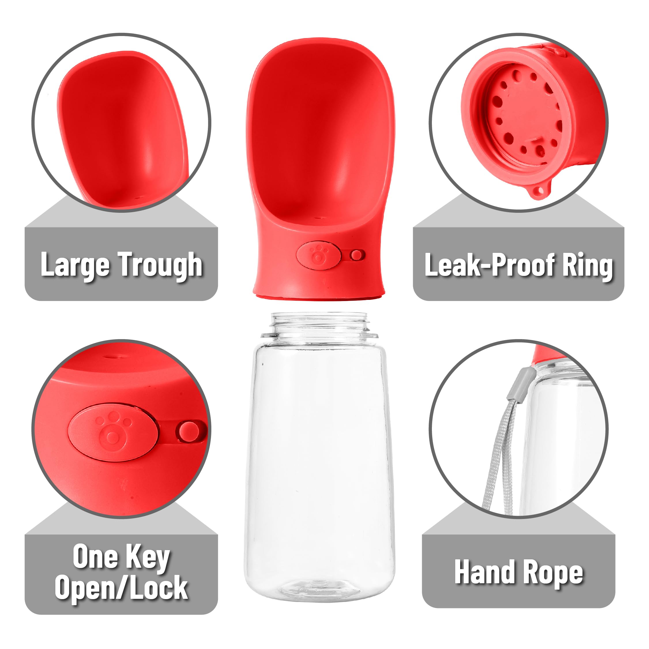 Mr. Pen- Dog Water Bottle, 19 oz, Large, Red, Portable Dog Water Bottle Dispenser, Dog Travel Water Bottle, Travel Dog Water Bot