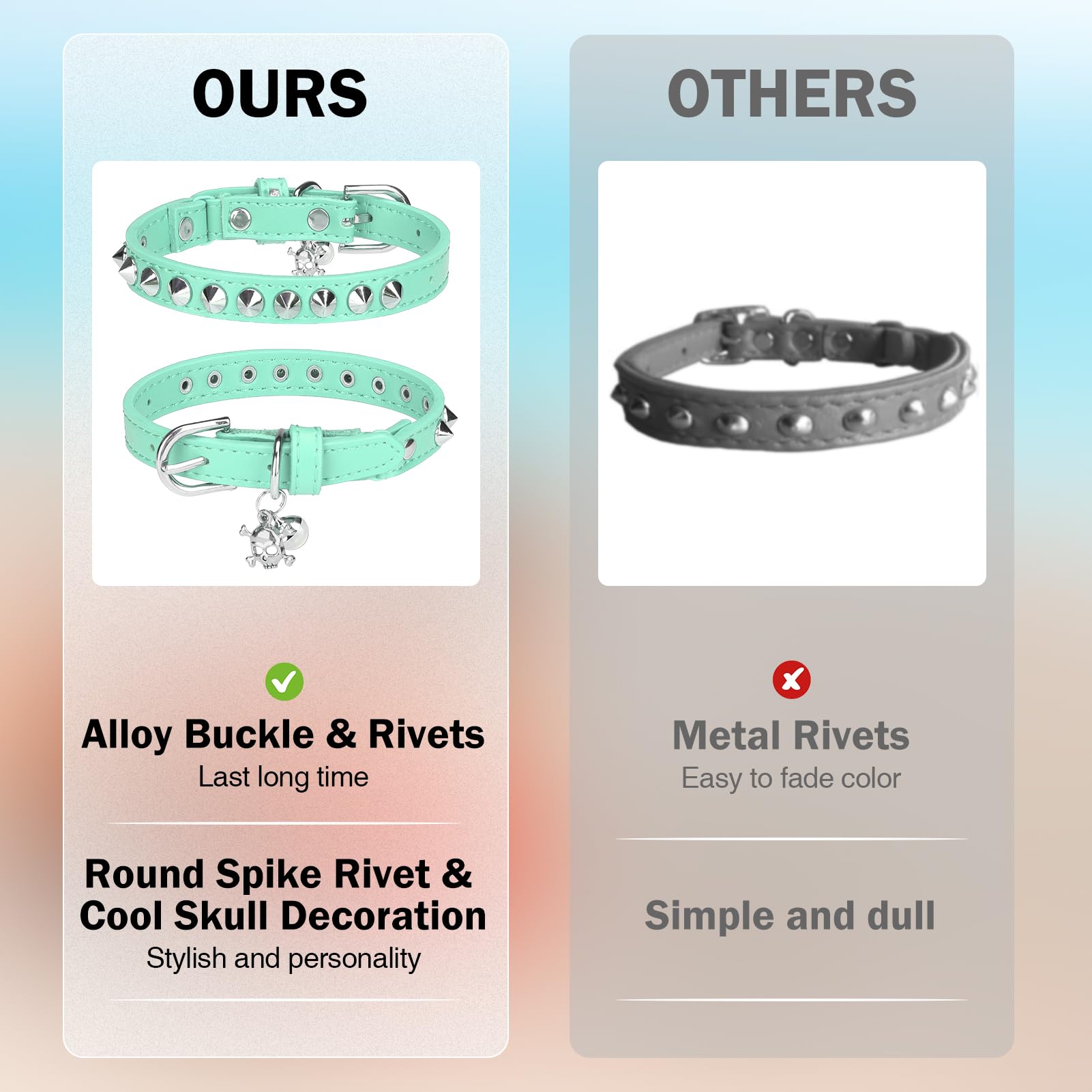 Dillybud Leather Cat Collars For Boy Girl Cats With Bell And Safety Elastic Belt, Personalized Rivets Stud Adjustable Safe Buckl