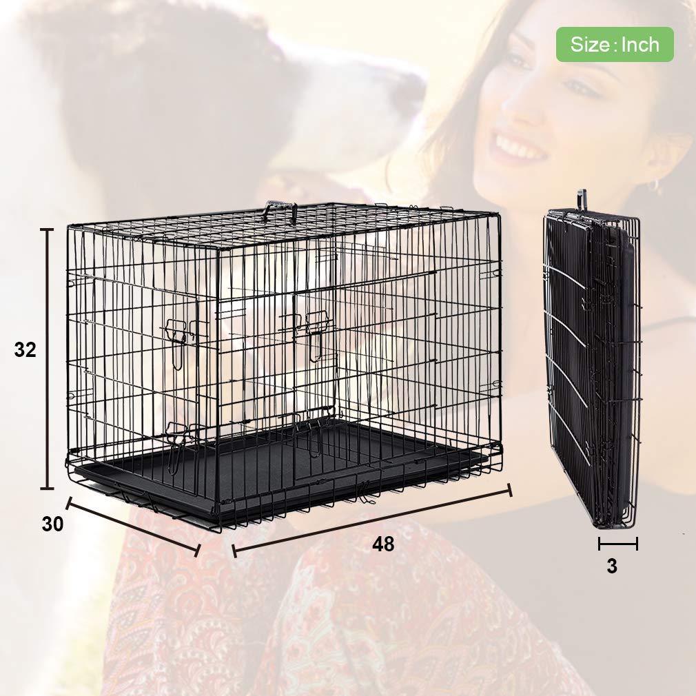 Home For Pets Dog Crate Cage Extra Folding Large Double Door Pet Crate,Includes Divider And Tray,(Black,36)