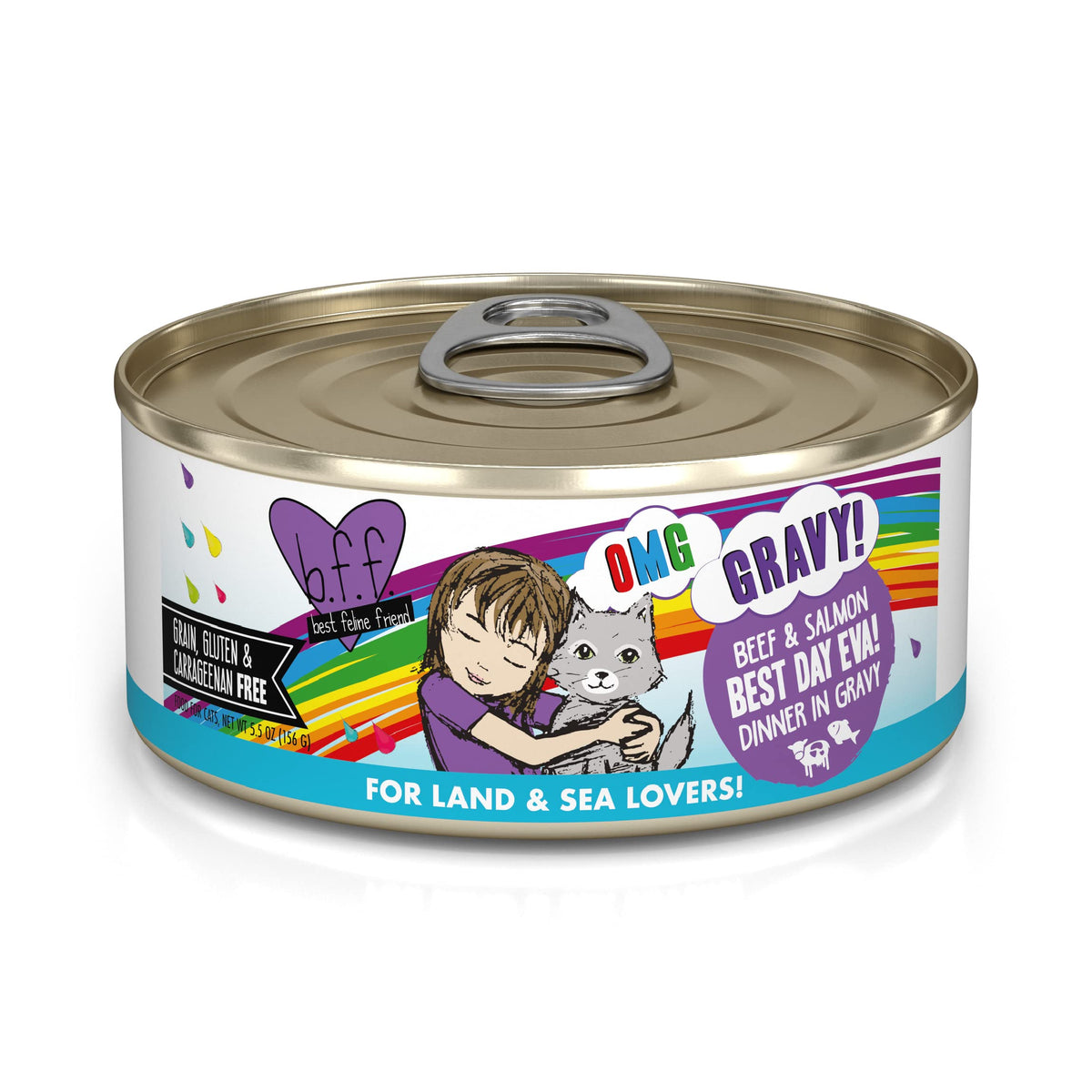 Weruva B.F.F. Omg - Best Feline Friend Oh My Gravy!, Best Day Eva! With Beef & Salmon In Gravy Cat Food, 5.5Oz Can (Pack Of 8)