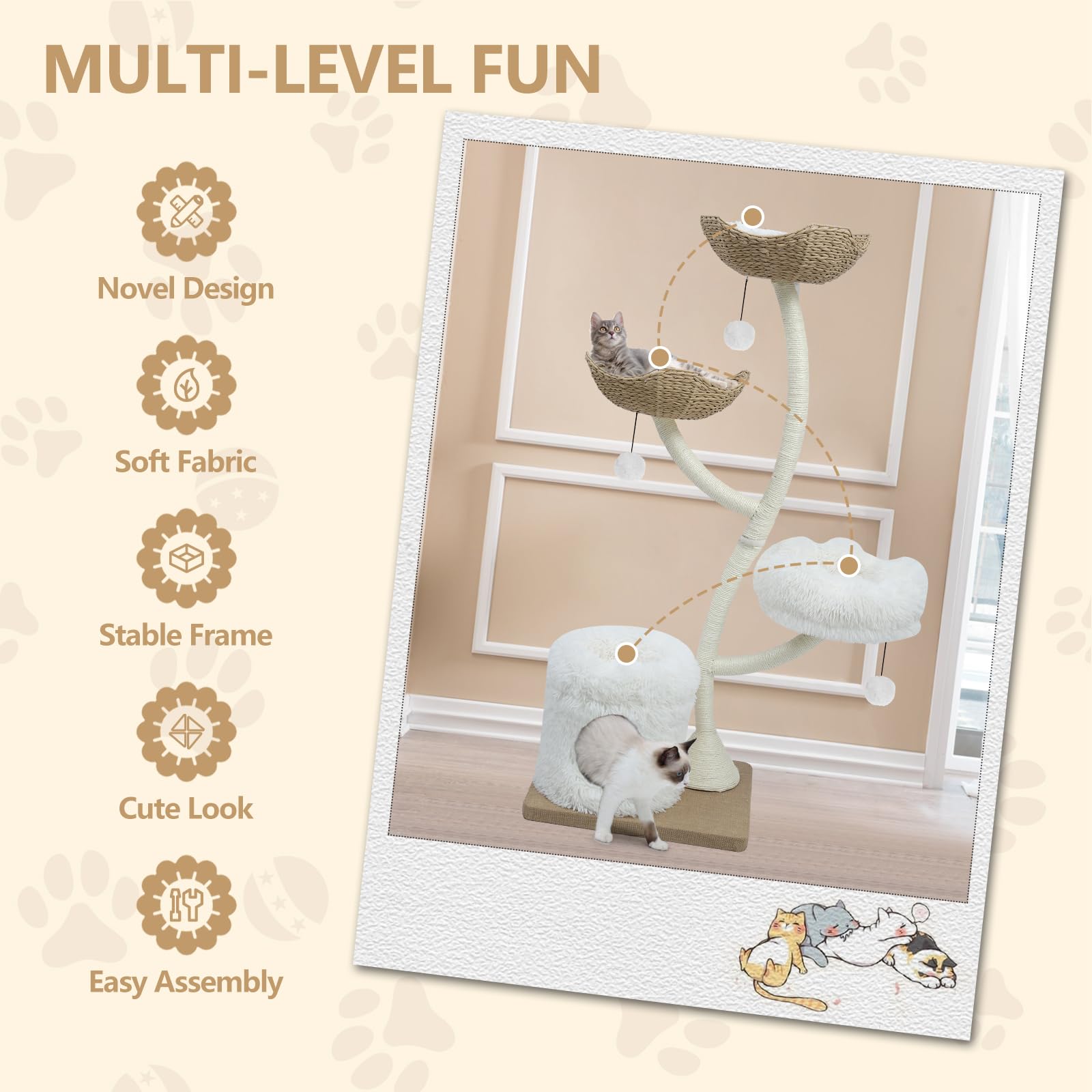 Kulamoon 63    Tall Cat Tree Tower For Indoor Cats, Multi-Level Large Cat Climbing Furniture With Scratching Posts, Soft Perch,