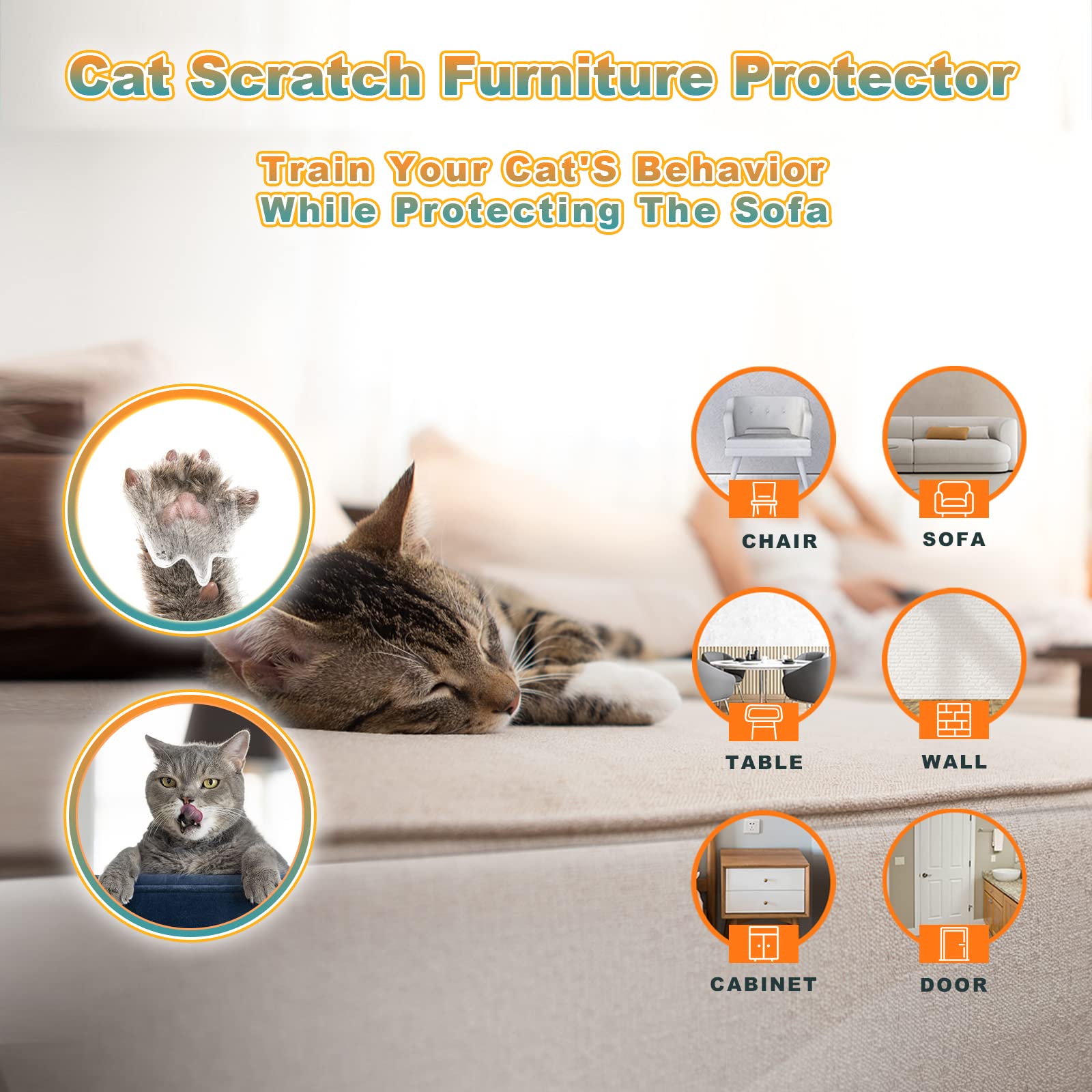 20Pack Cat Scratch Deterrent Tape, Cat Scratch Furniture Protector, Clear Double Sided Anti Scratching Sticky Tape Couch Protect