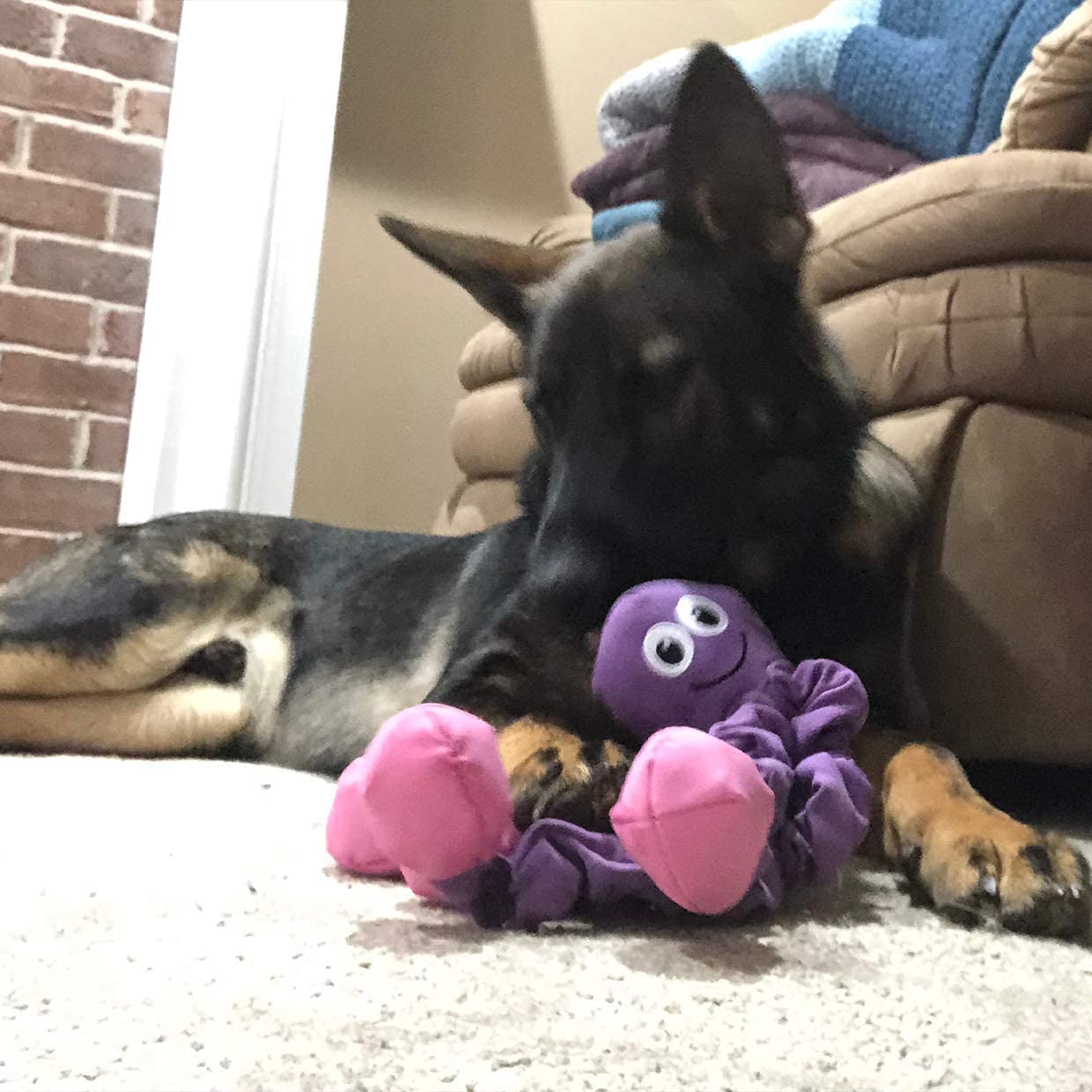Smartpetlove Snuggle Puppy Tender-Tuffs Tug - Extra Large Stretchy Purple Octopus Tough Dog Toy - Great For Fetch And Durable For Tug Of War