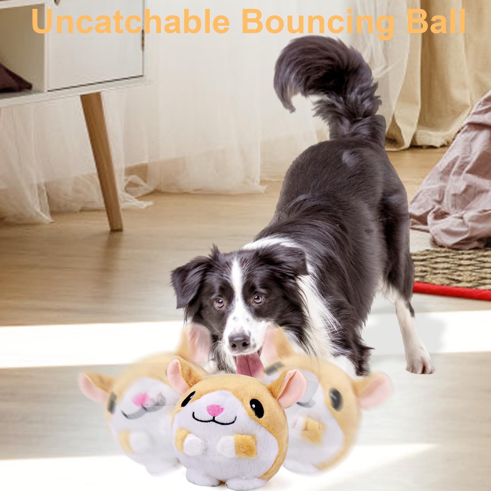 Mity rain Interactive Dog Ball - Automatic Rolling, Jumping, Vibrating, Squeaky Toy for Small/Medium/Large Dogs - Hamster Color, Model Mity rain-687-2