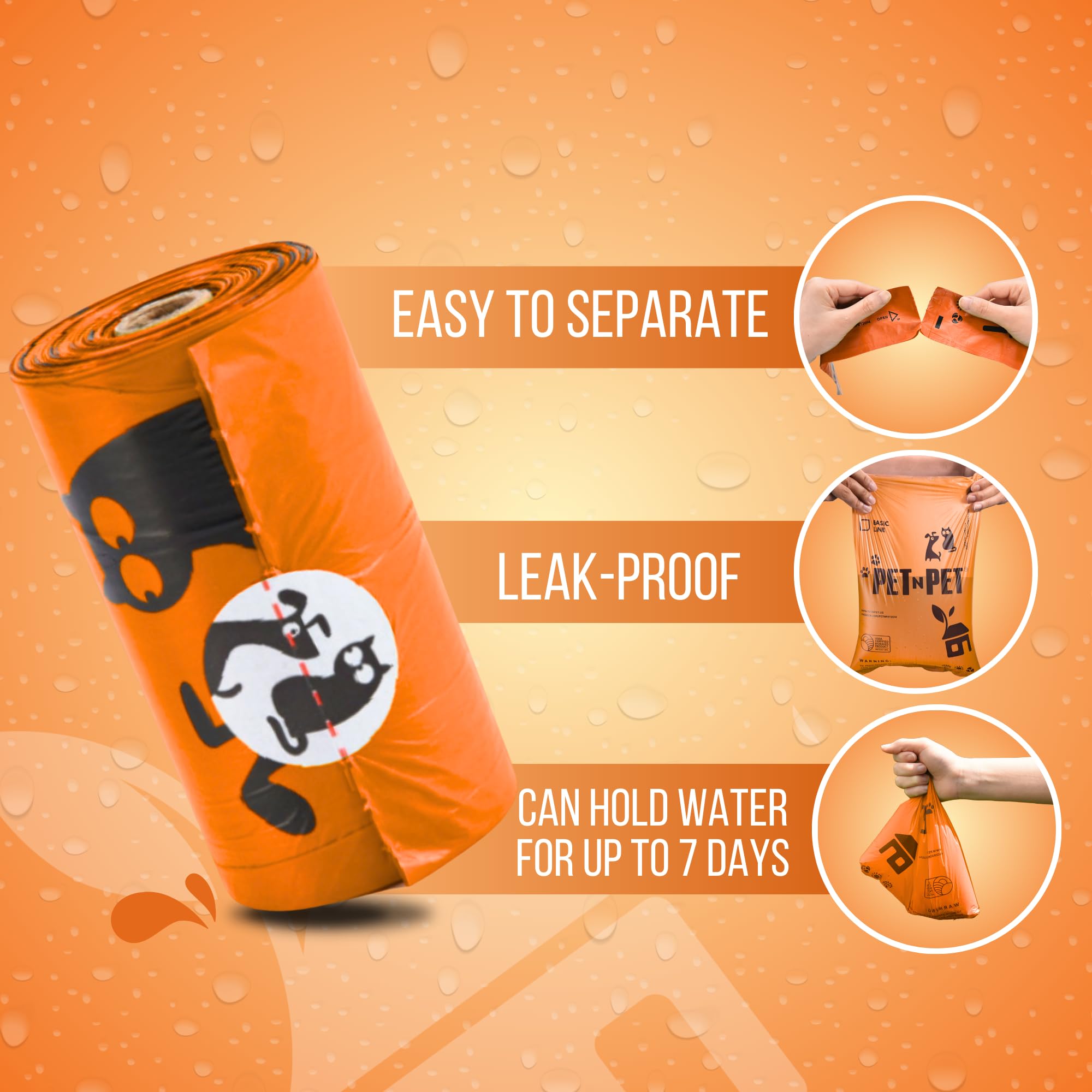 Pet N Pet 1080 Counts Orange Poop Bags For Dogs, 38% Plant Based & 62% Pe Extra Thick Dog Poop Bags Rolls, 9'' X 13'', Unscented