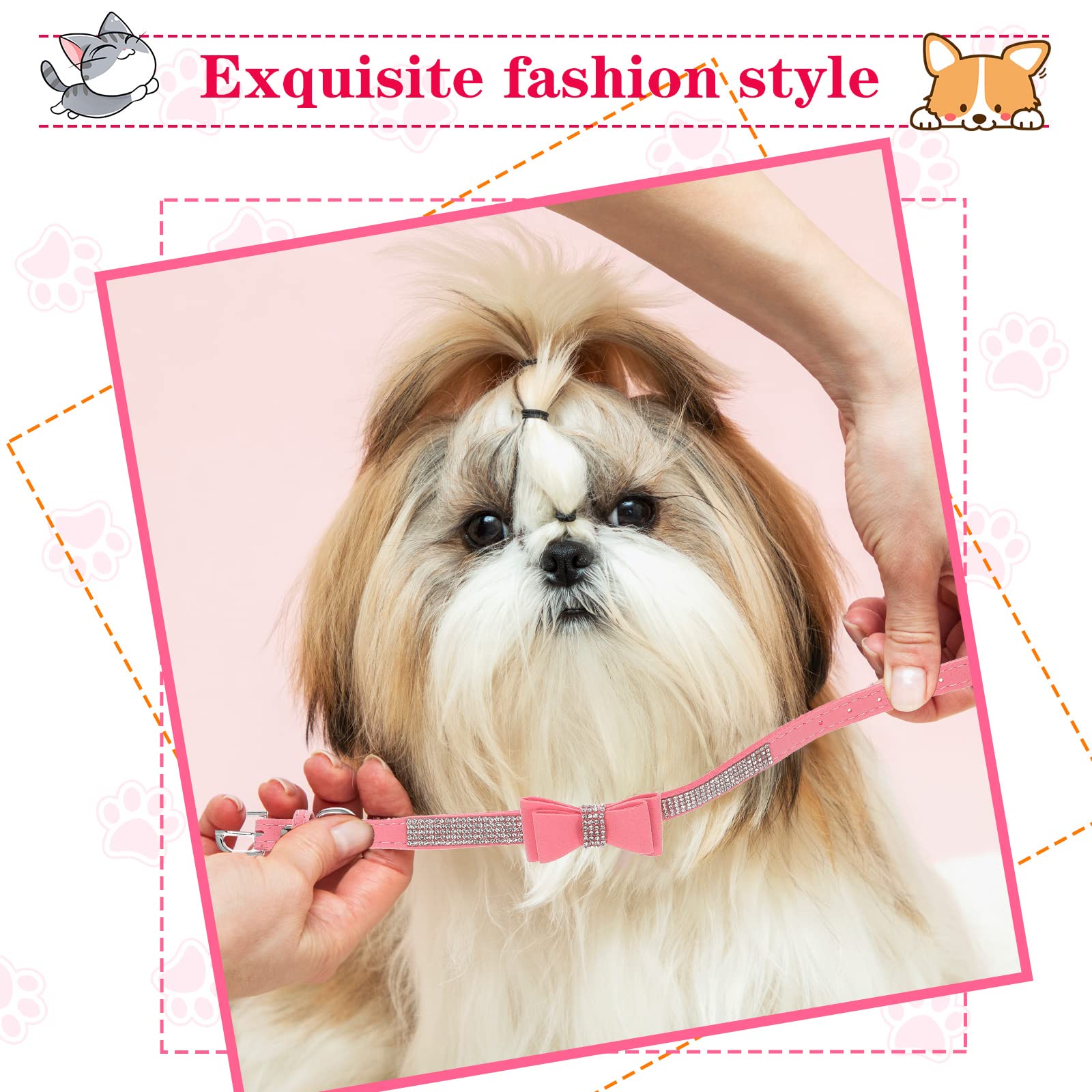 4 Pcs Pink Dog Collar Spiked Studded Dog Collars Pearls Dog Necklace Dog Collar With Rhinestone Bow Knot Crystal Diamond Colorful Flower Bling Girl Dog Cat Collars For Dogs(Cute Style,Small)