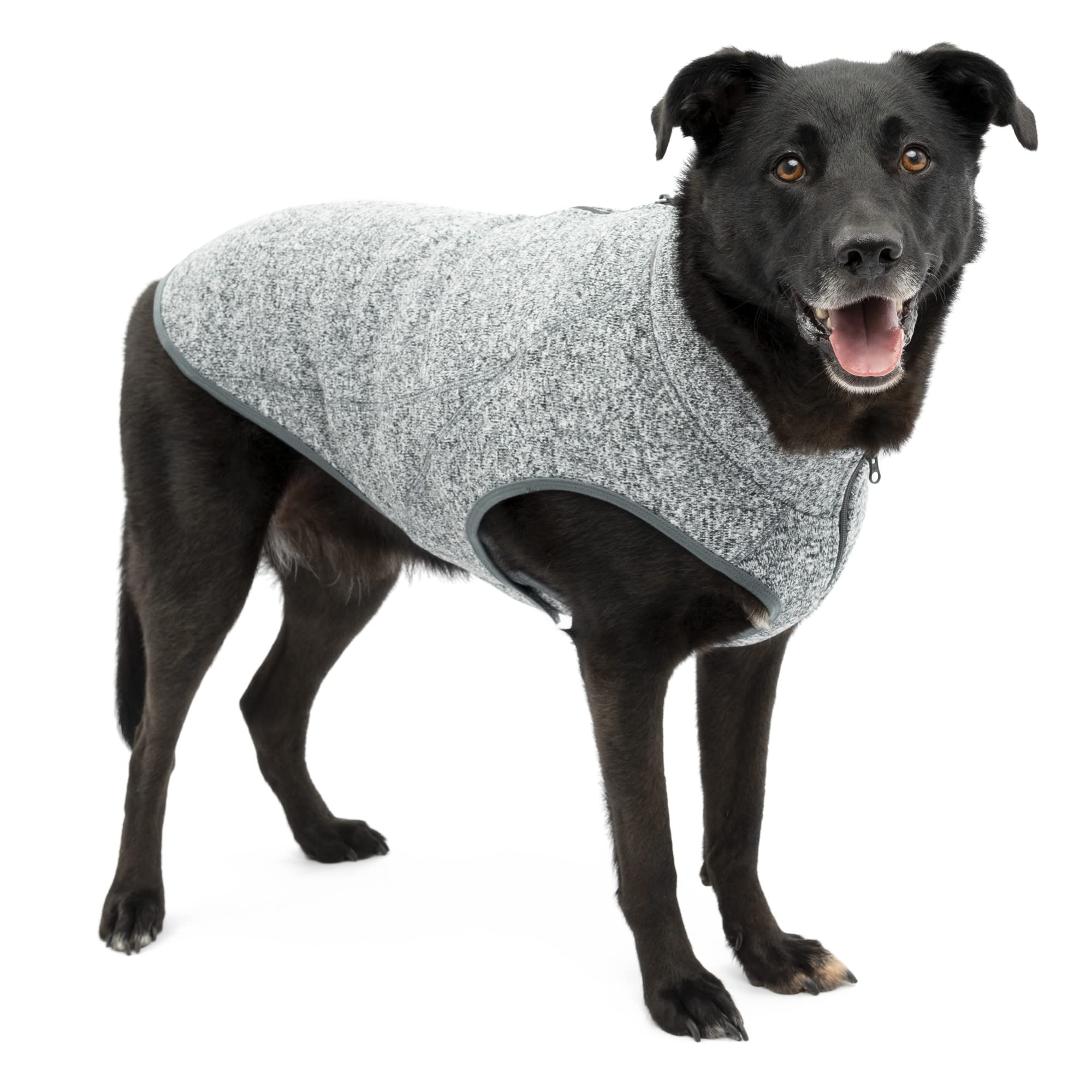 Kurgo K9 Core Dog Sweater | Year-Round Sweater For Dogs | Dog Fleece Vest | Knit Fleece Pet Jacket | Fleece Lining | Lightweight | Zipper Opening For Harness | Adjustable Neck | Black | X-Large