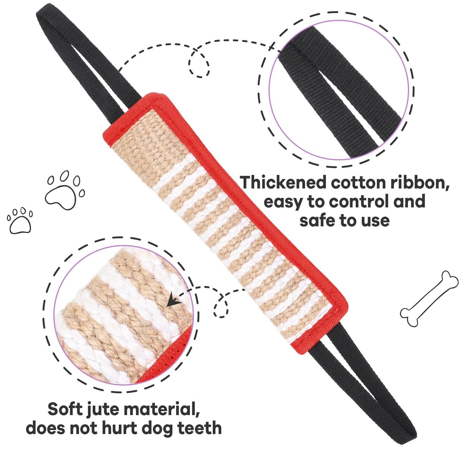 Kacctyen 4Pc Dog Toy - Jute Tug Rope With 2 Handles - Perfect For Small To Large Dogs - Interactive Training & Play - Purple, Gr