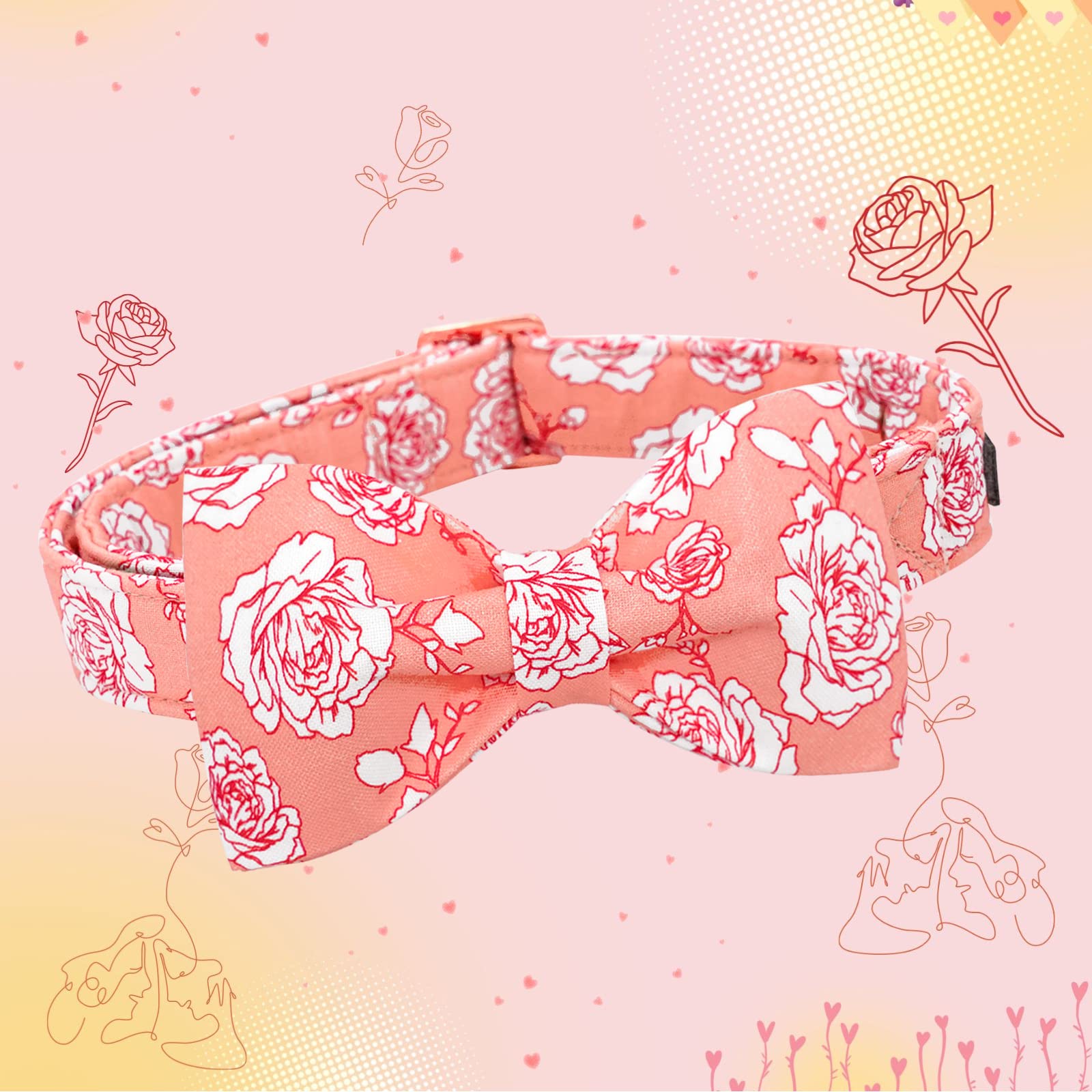 Lionheart Glory X-Large Pink Dog Collar with Bowtie for Valentine's Day