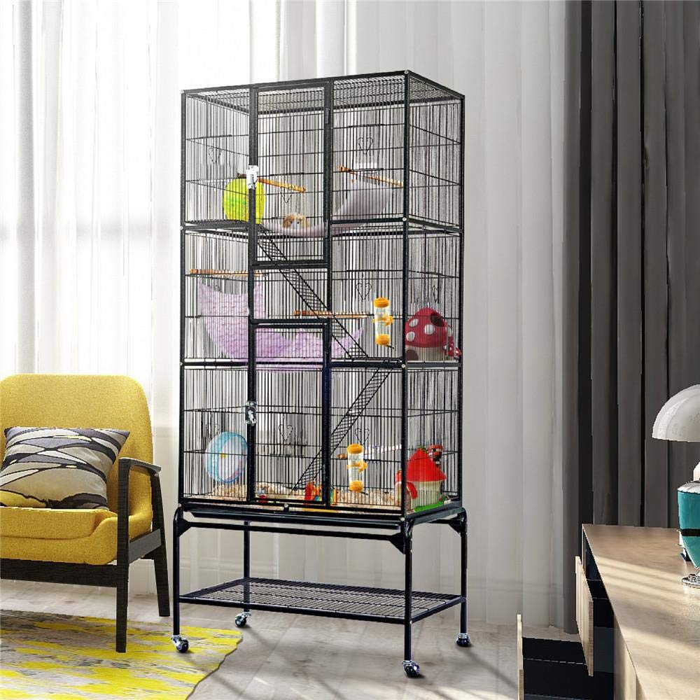 Yaheetech 69-Inch Extra Large Wrought Iron 3 Levels Ferret Chinchilla Sugar Glider Squirrel Small Animal Cage With Cross Shelves