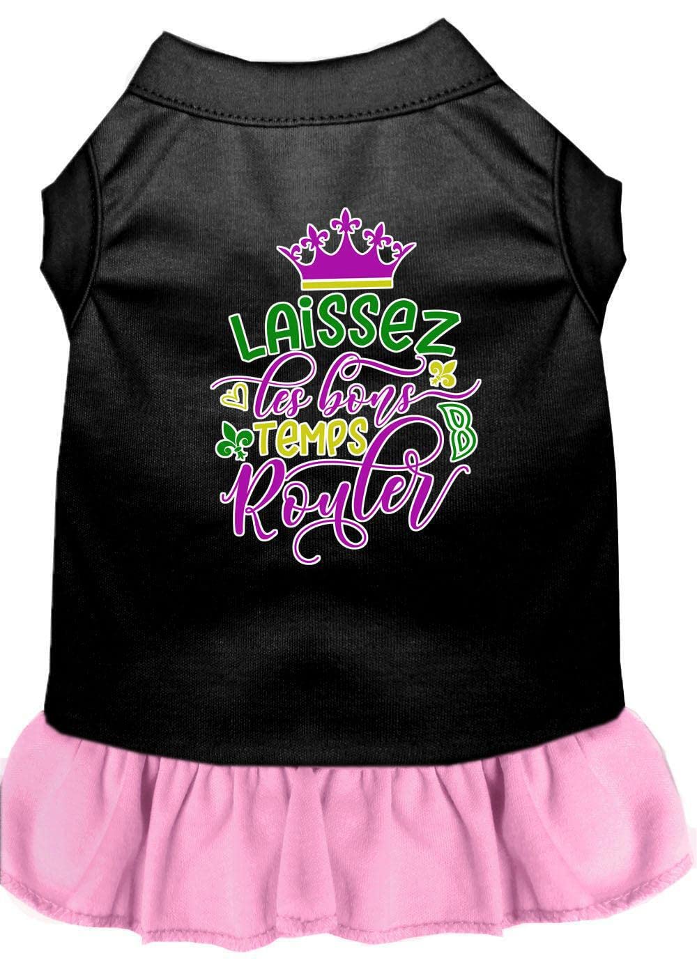Mirage Pet Product Laissez Les Bons Temps Rouler Screen Print Mardi Gras Dog Dress Bright Pink Sm