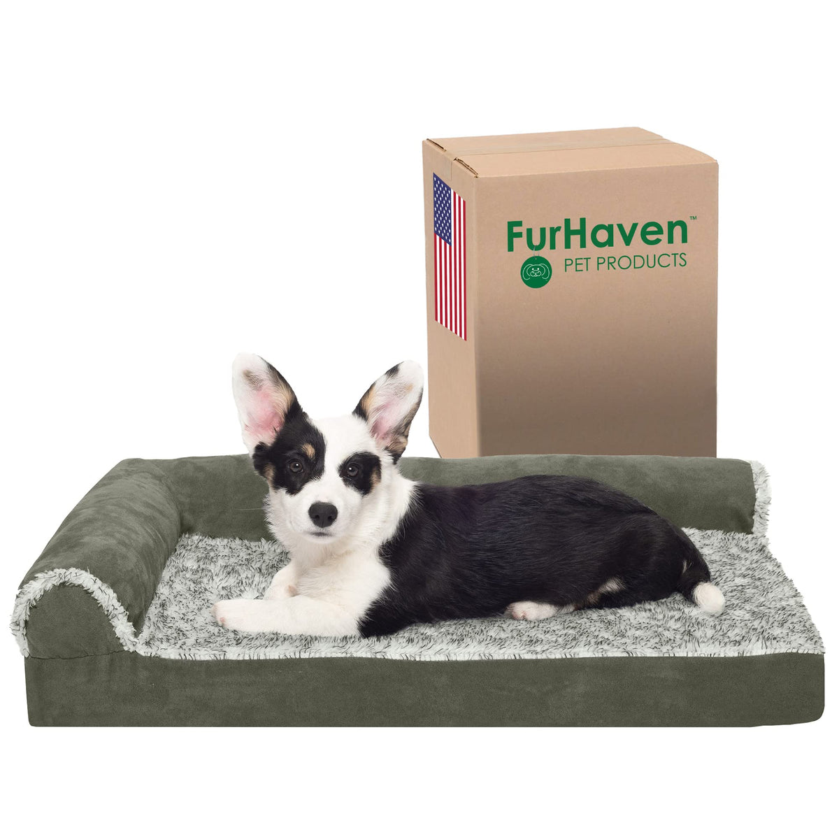 Furhaven Orthopedic Dog Bed For Medium/Small Dogs W/ Removable Bolsters & Washable Cover, For Dogs Up To 35 Lbs - Two-Tone Plush
