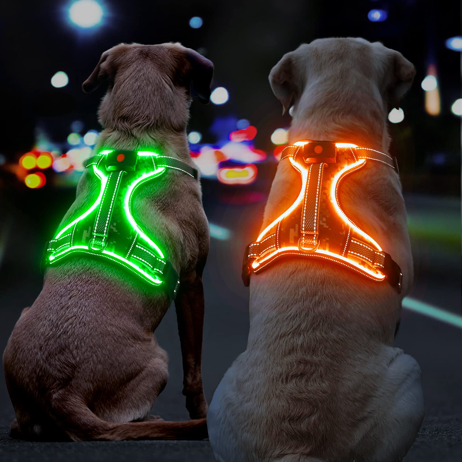 Light Up Dog Harness No Pull Led Dog Harness With Soft Handle Rechargeable Lighted Dog Harness For Large Dogs(Reflective,Adjusta